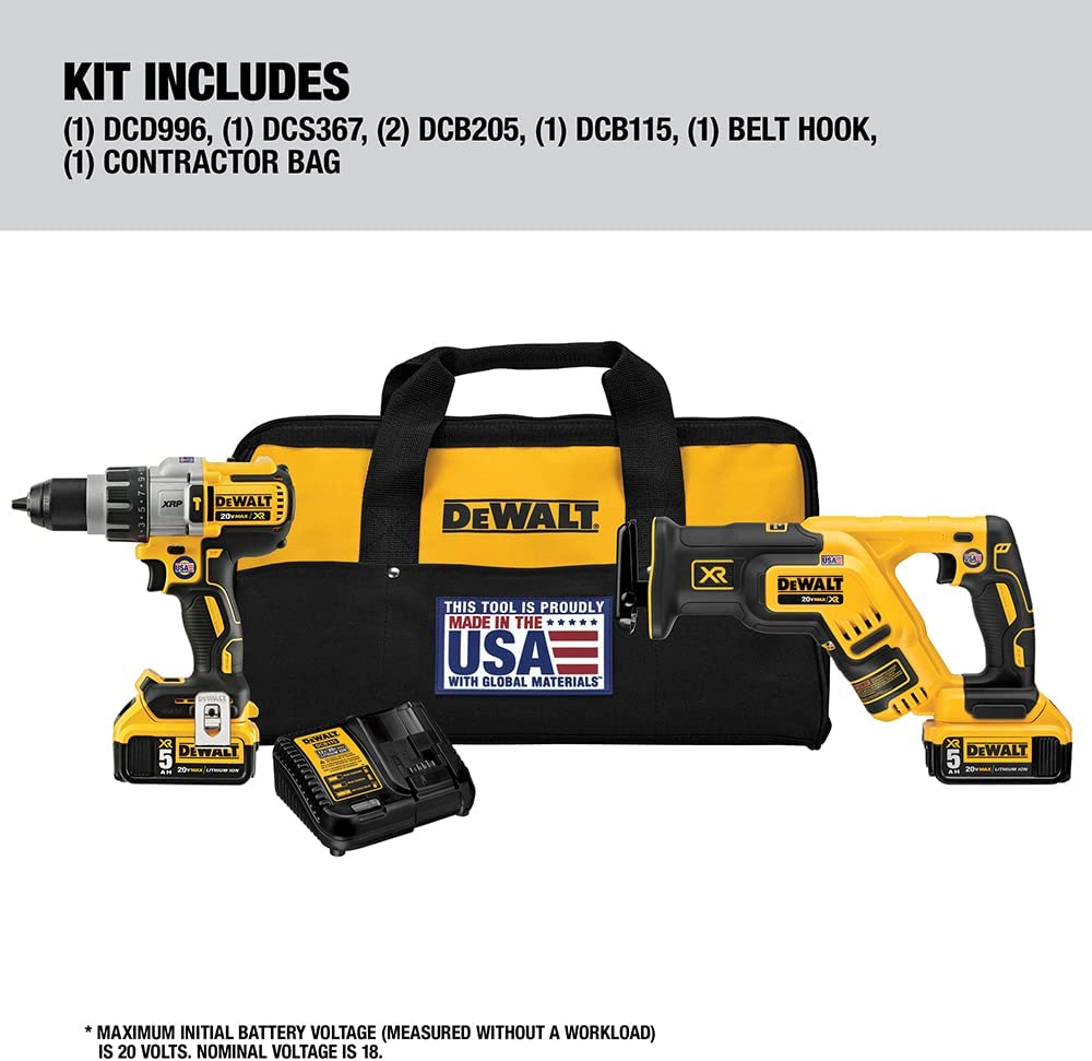 Dewalt DCK294P2 20V Max* Cordless Brushless Xr® Hammer Drill And Reciprocating Saw Combo Kit (5.0Ah)