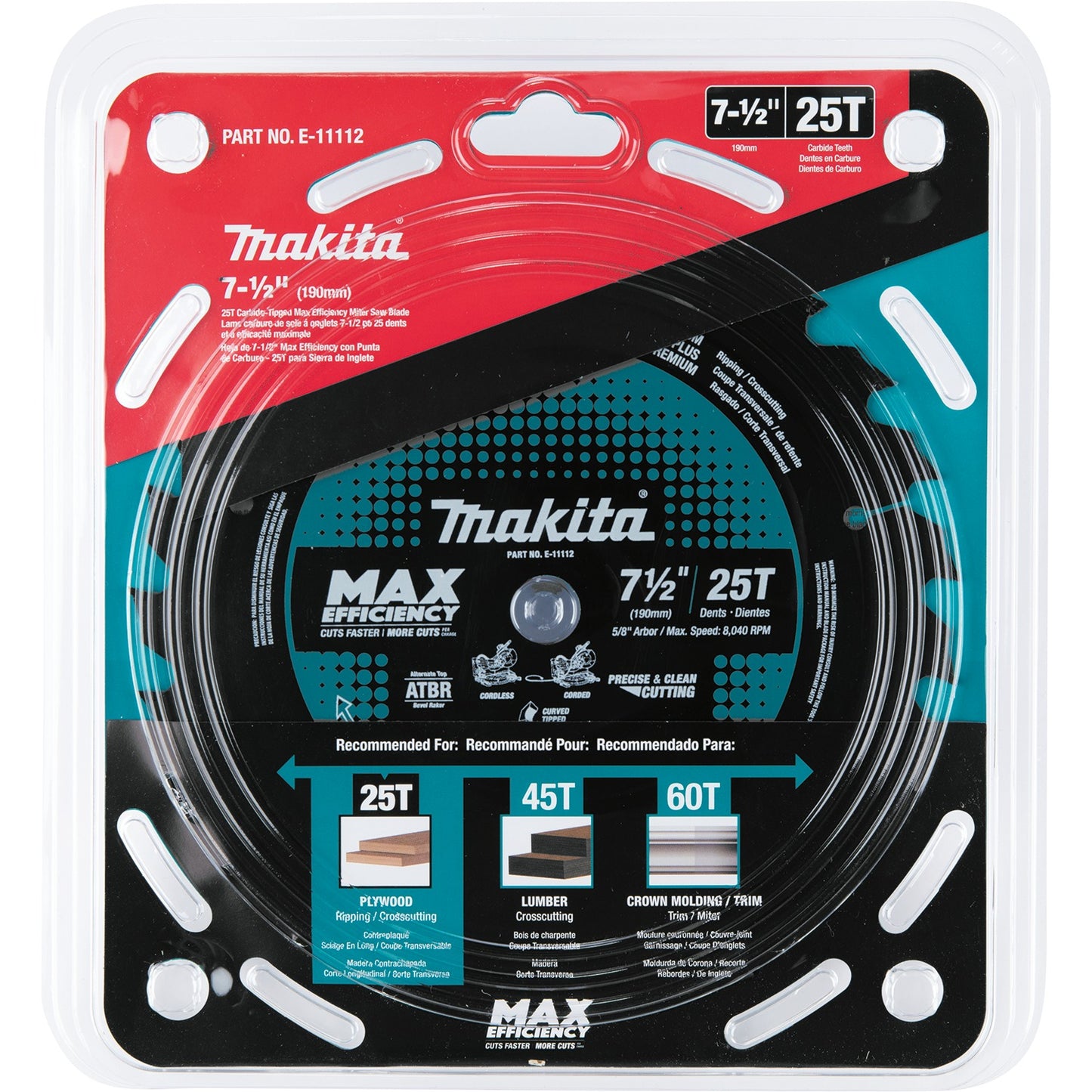 Makita E-11112 7‑1/2" 25T Carbide‑Tipped Max Efficiency Miter Saw Blade