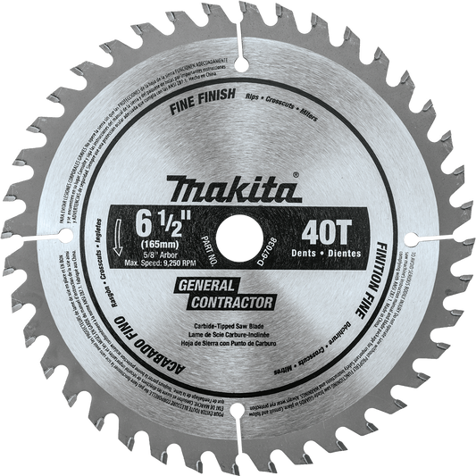 Makita D-67038 6‑1/2" 40T Carbide‑Tipped Circular Saw Blade, Fine Finish