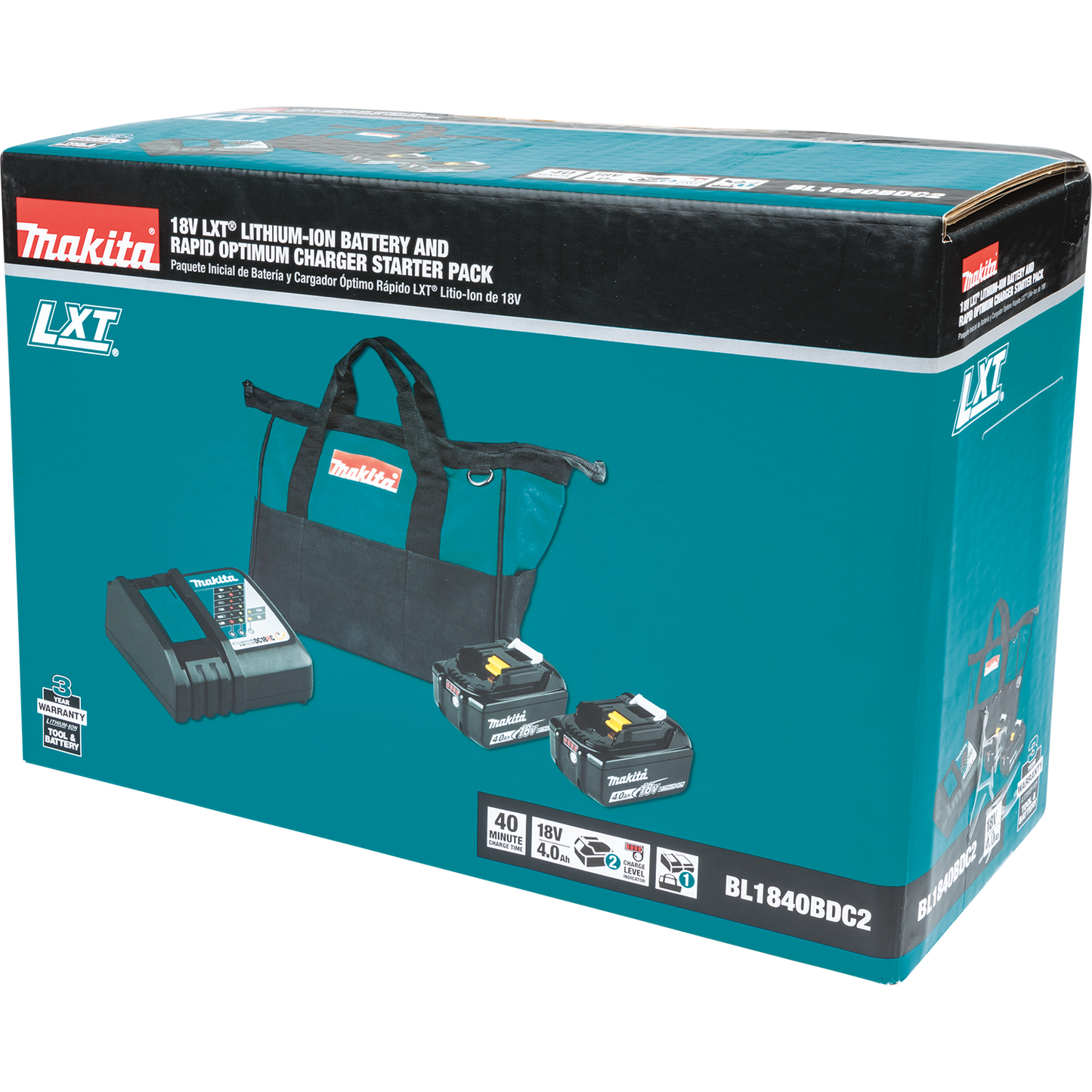 Makita BL1840BDC2 18V LXT® Lithium‑Ion Battery and Rapid Optimum Charger Starter Pack (4.0Ah)