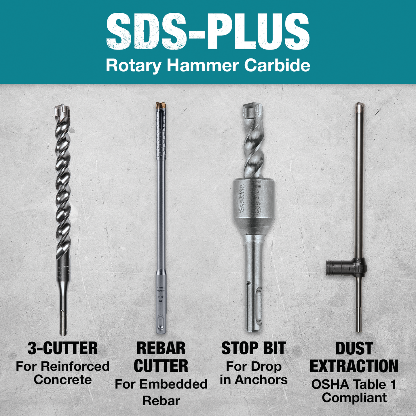 Makita B-60969 5 Pc. SDS‑PLUS Bit Set, 2‑Cutter