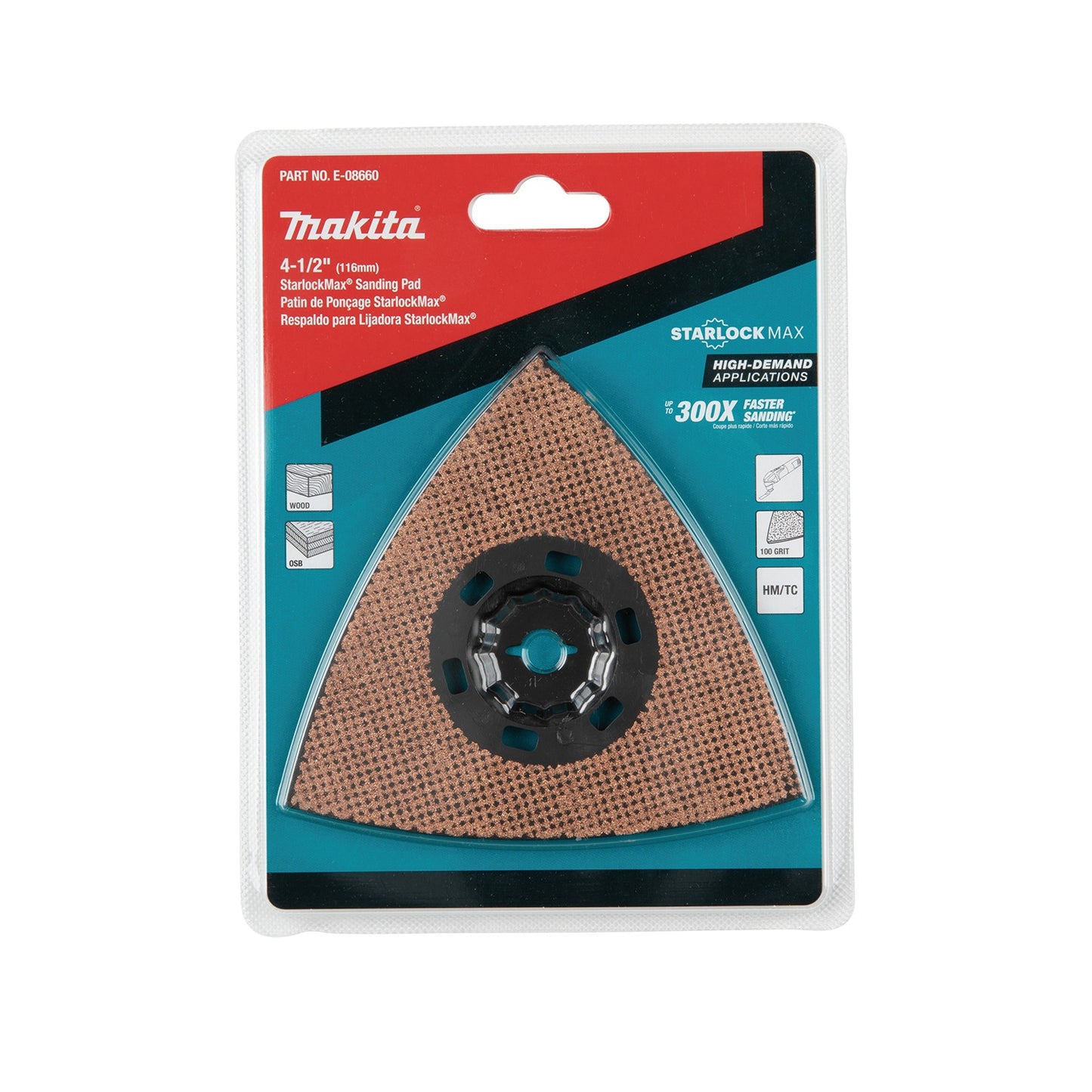 Makita E-08660 StarlockMax® Oscillating Multi‑Tool 4‑1/2" Tungsten Carbide 100 Grit Delta Triangle Sanding Pad
