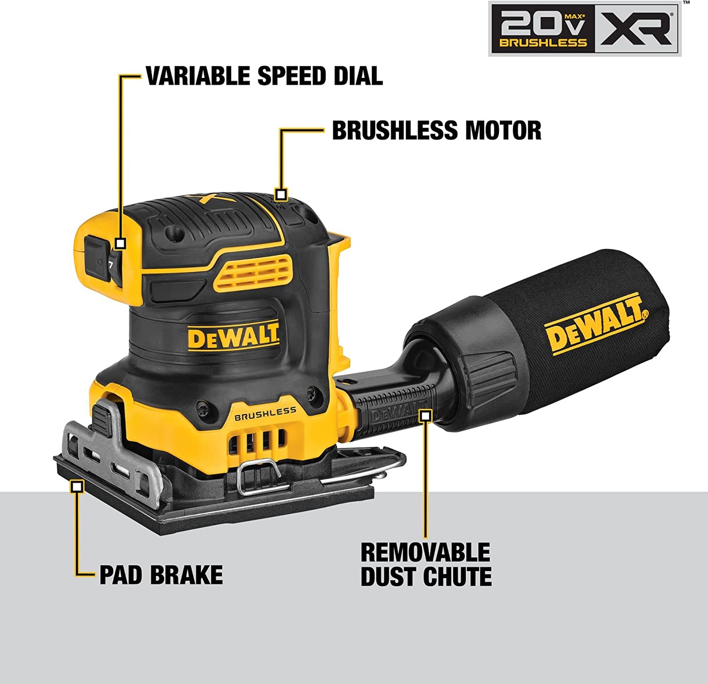 Dewalt DCW200B 20V Max* Xr® Brushless Cordless 1/4 Sheet Variable Speed Sander (Tool Only)