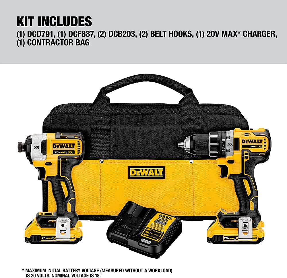 Dewalt DCK283D2 20V Max* Xr® Brushless Cordless Compact Drill / Driver And Impact Driver Combo Kit
