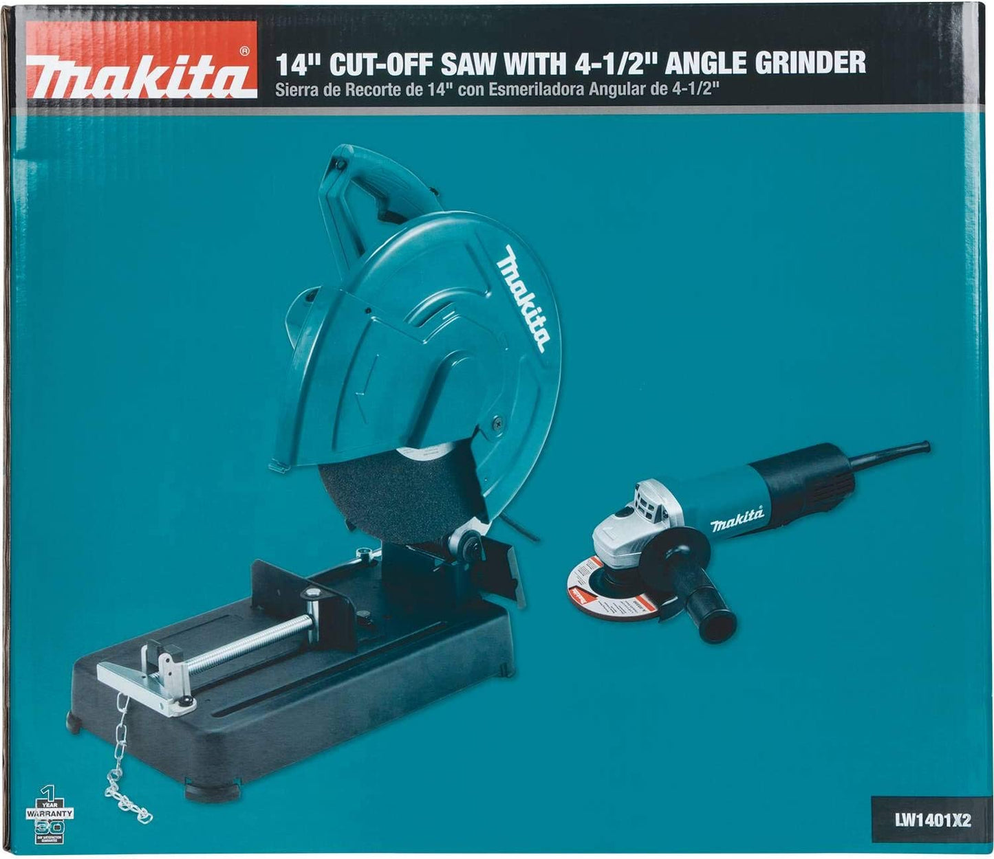 Makita LW1401X2 14" Cut‑Off Saw with 4‑1/2" Paddle Switch Angle Grinder