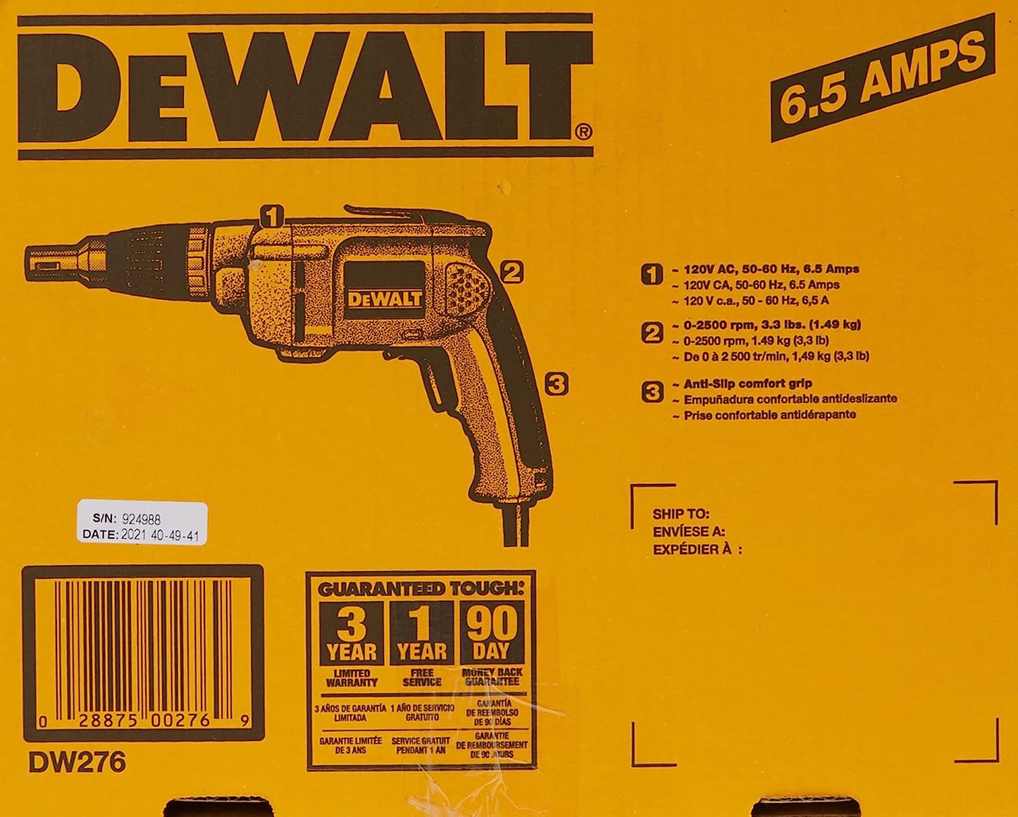 Dewalt DW276 6.5Amp H.D. Vsr Drywall/Framing Screwdriver