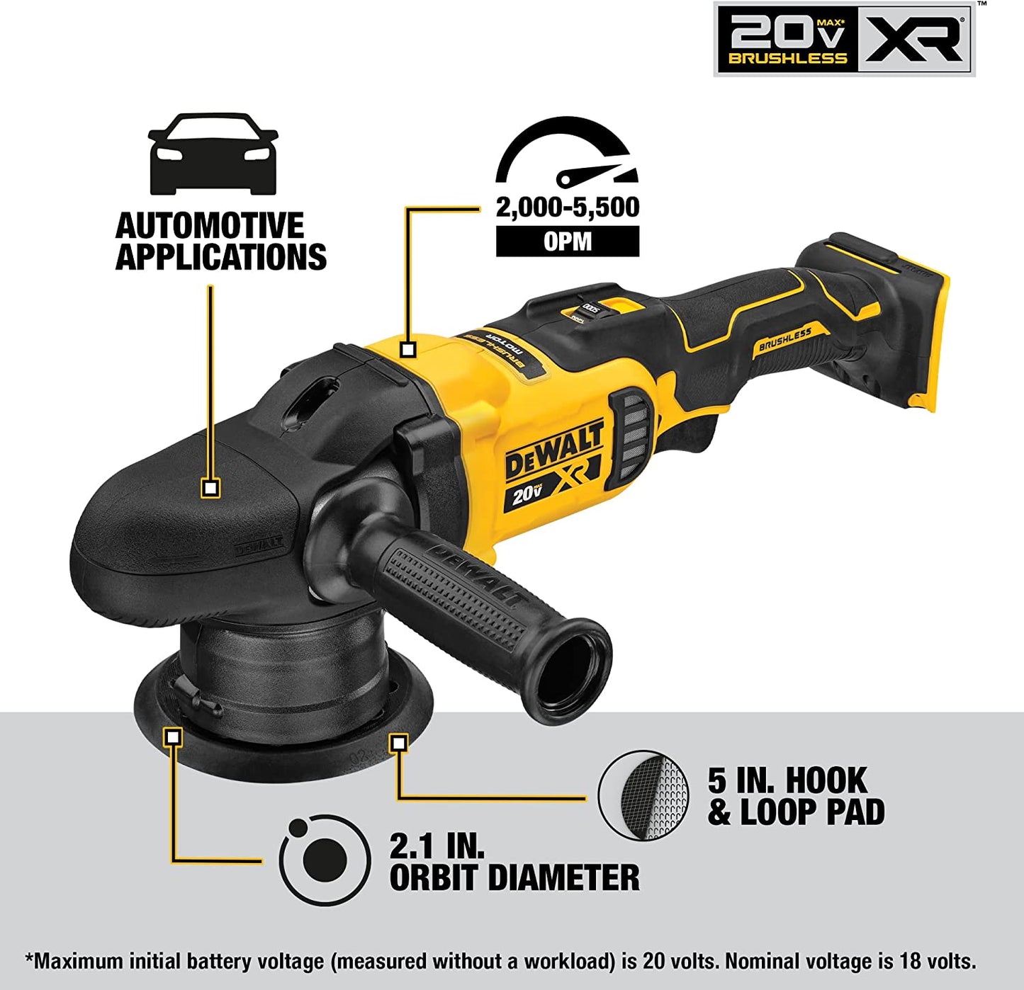 Dewalt DCM848B 20V Max* Xr® 5 In. Cordless Variable-Speed Random Orbit Polisher (Tool Only)