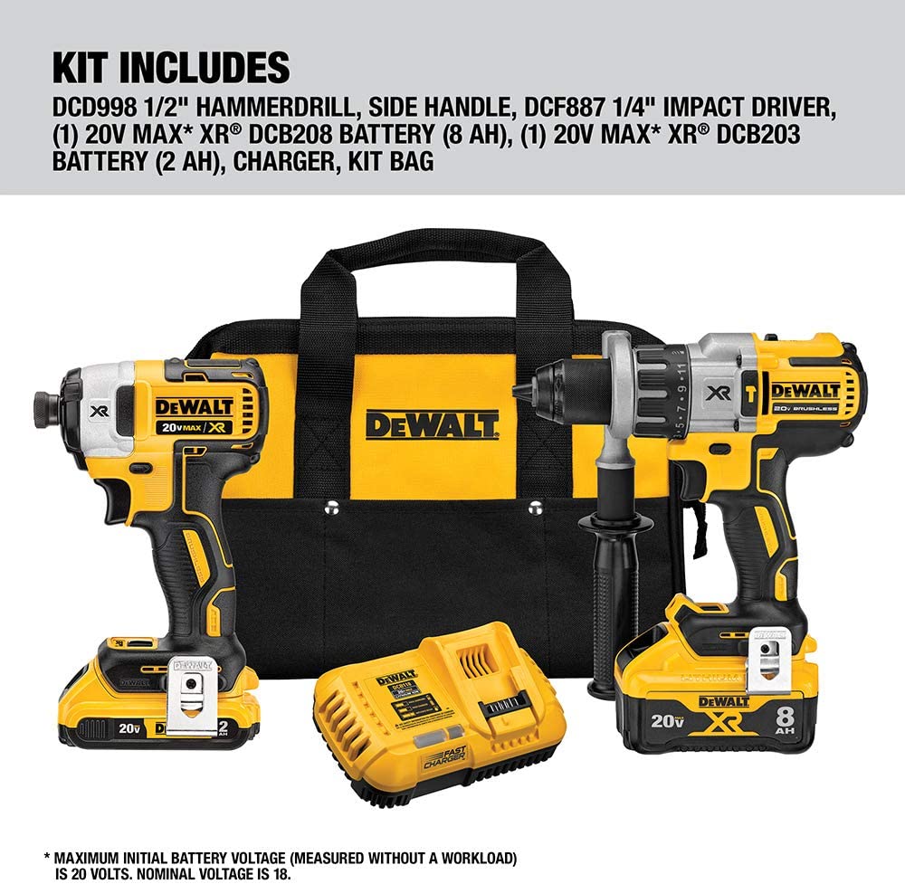 Dewalt DCK299D1W1 20V Max* Xr® Hammer Drill/Driver With Power Detect Tool Technology & Impact Driver Kit