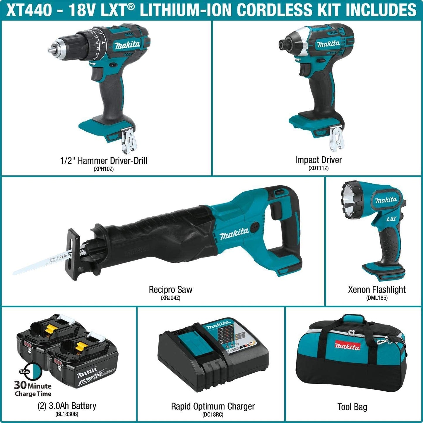 Makita XT440 18V LXT® Lithium‑Ion Cordless 4‑Pc. Combo Kit (3.0Ah)