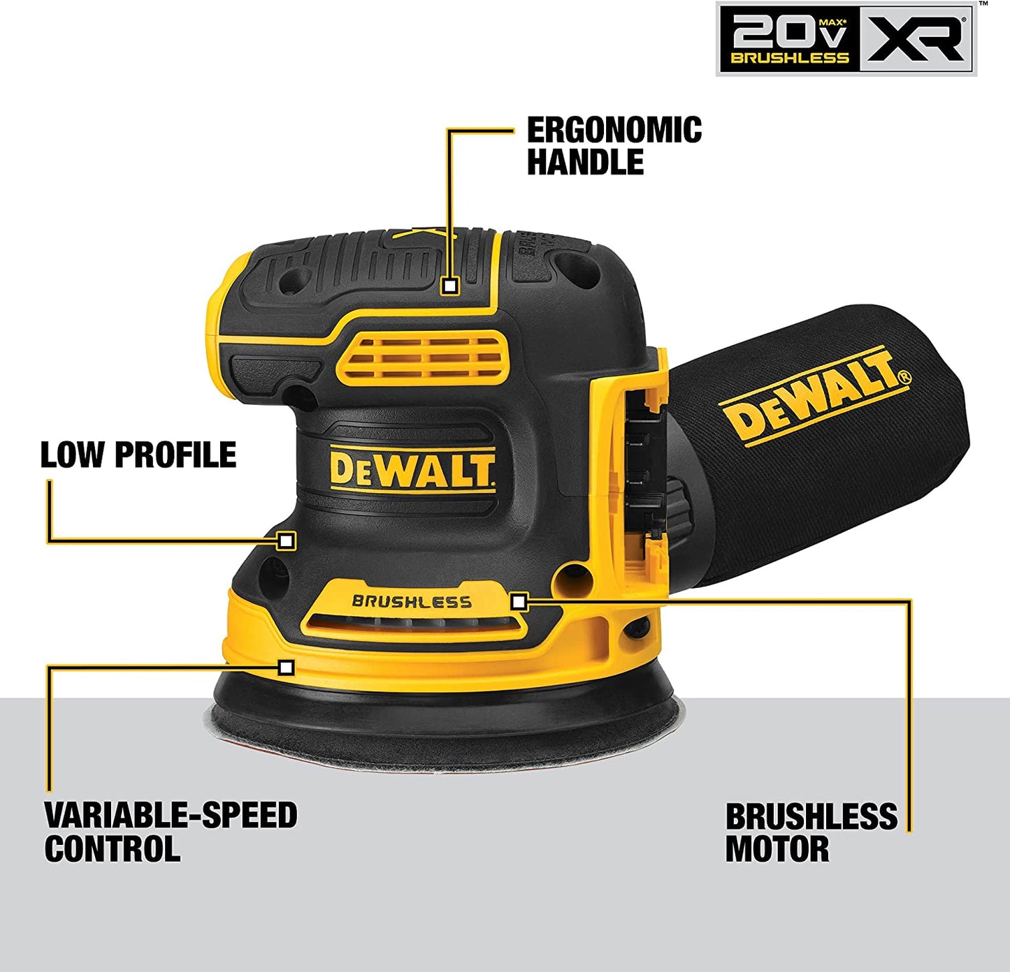 Dewalt DCW210B 20V Max* Xr® 5 In Brushless Cordless Variable-Speed Random Orbital Sander (Tool Only)