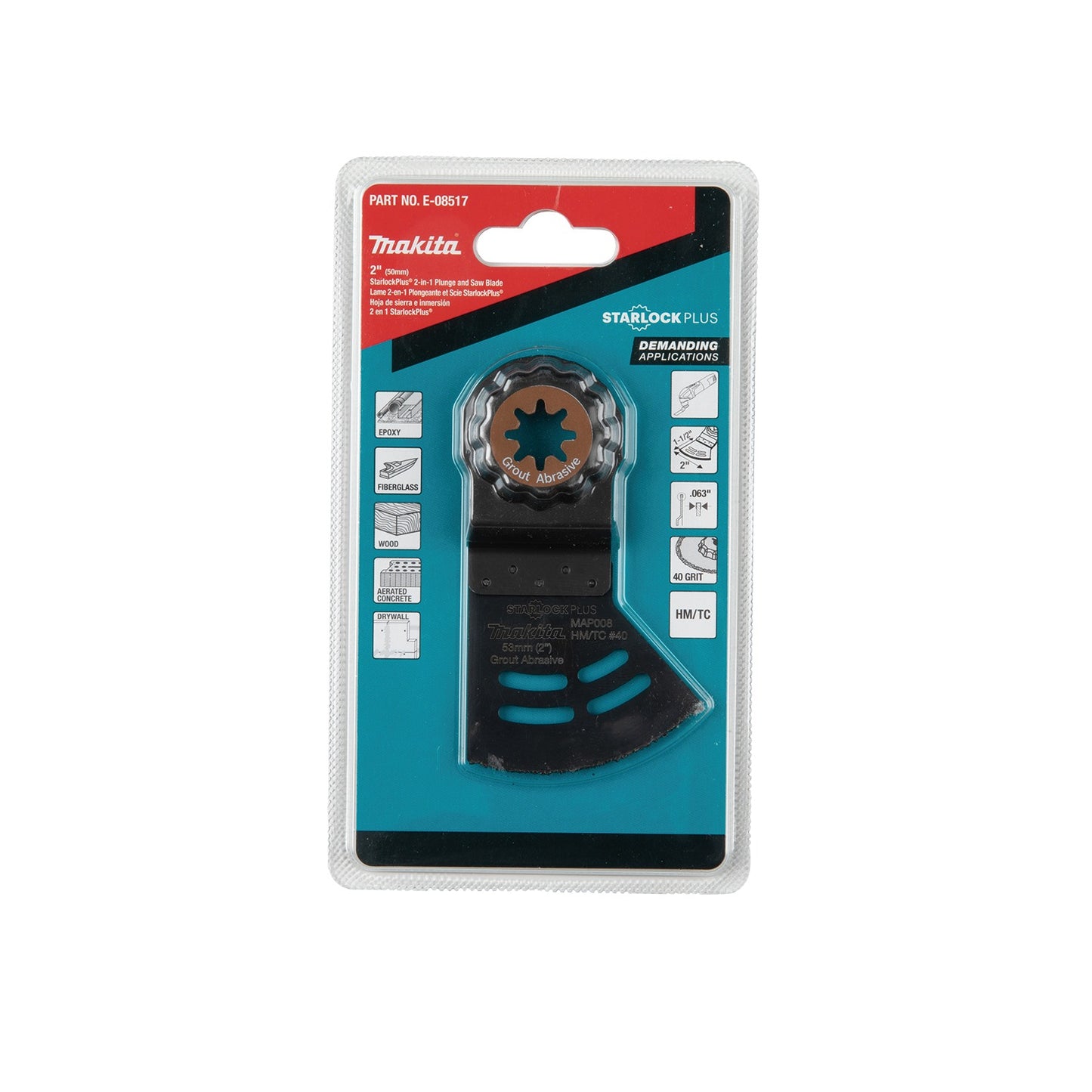 Makita E-08517 StarlockPlus® Oscillating Multi‑Tool 2‑in‑1 Plunge & Saw Carbide Coated Rim 40 Grit Grout and Abrasive Blade