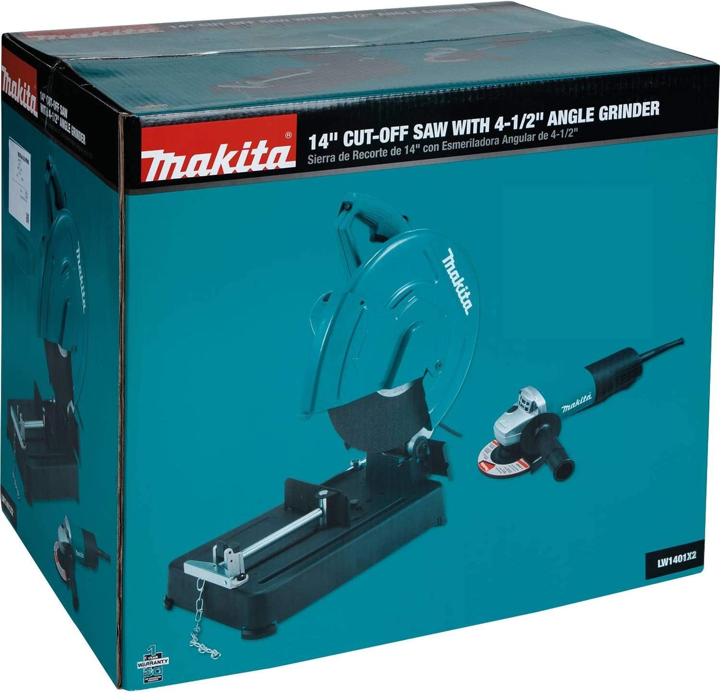 Makita LW1401X2 14" Cut‑Off Saw with 4‑1/2" Paddle Switch Angle Grinder