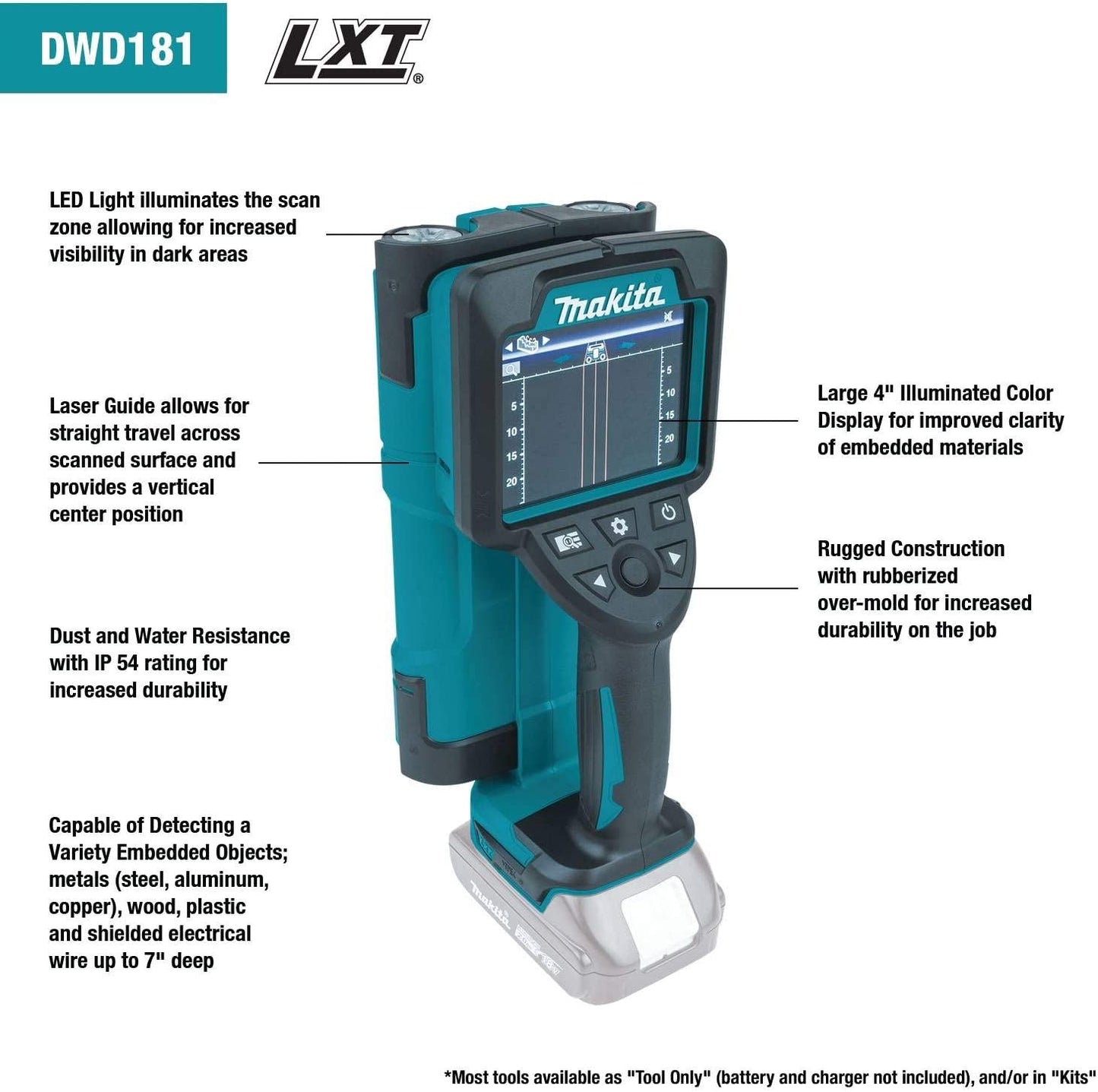 Makita DWD181R1J 18V LXT® Lithium‑Ion Cordless Multi‑Surface Scanner Kit (2.0Ah), with Interlocking Storage Case