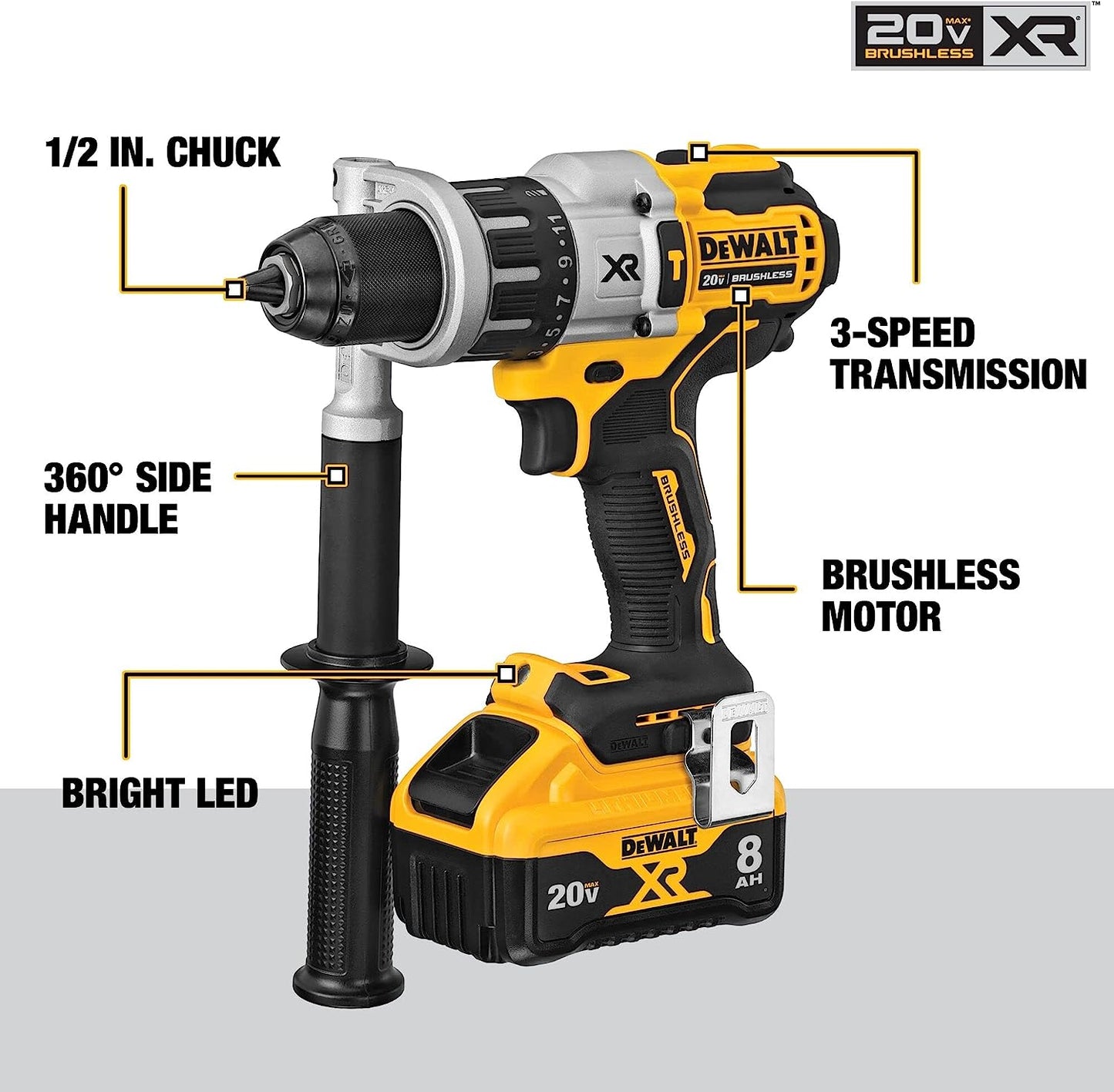 Dewalt DCD998B 20V Max* Xr® 1/2 In. Brushless Hammer Drill/Driver With Power Detect Tool Technology Kit