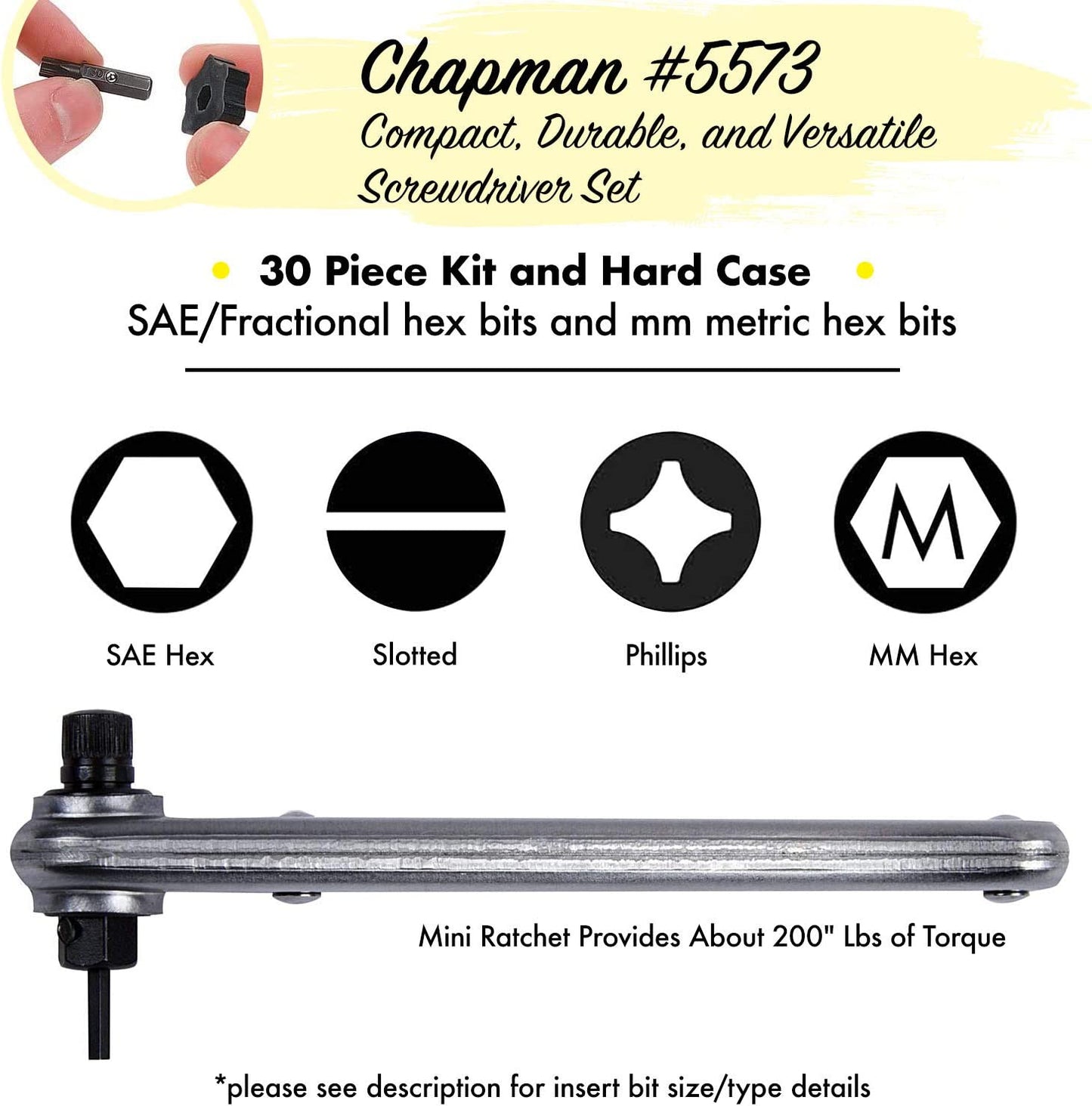 Chapman Mfg 5573 Deluxe Sae + Metric Allen Hex Screwdriver Set