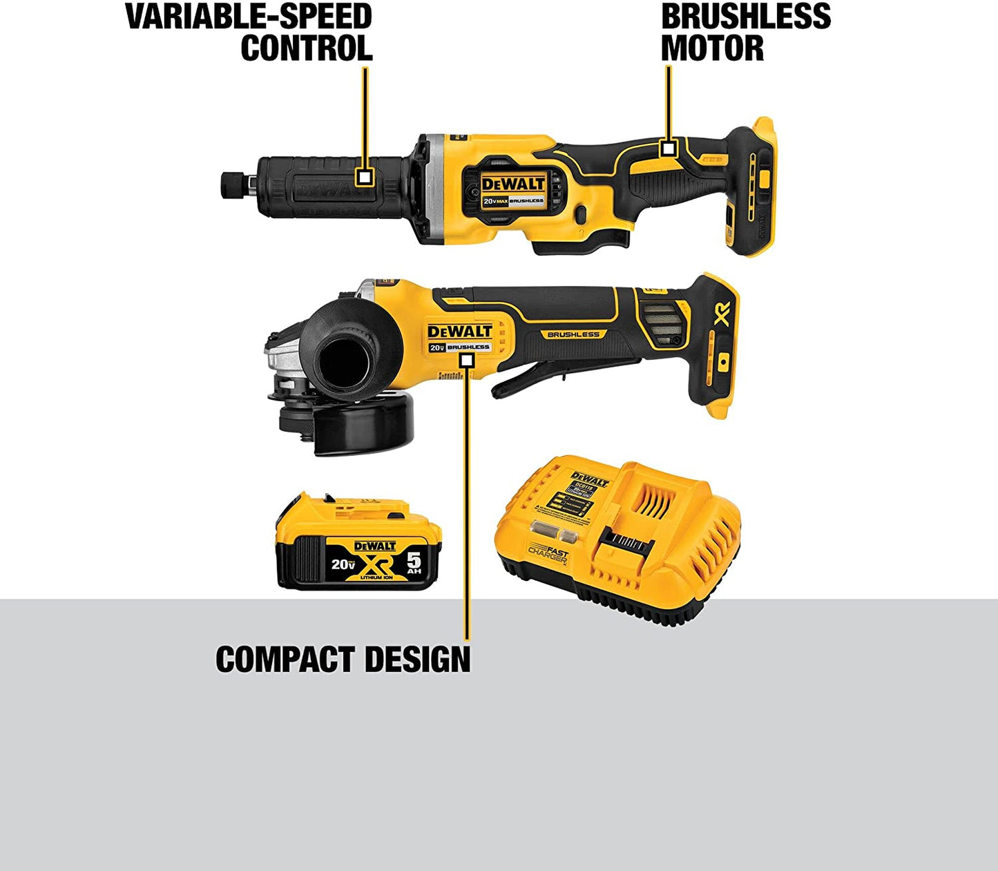 Dewalt DCK203P1 20V Max* Xr® Brushless Cordless 2-Tool Grinder Kit