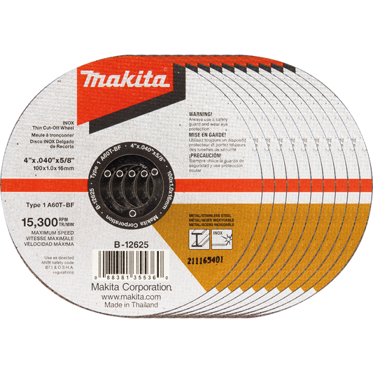 Makita B-12625-10 4" x .040" x 5/8" INOX Thin Cut‑Off Wheel, 10/pk