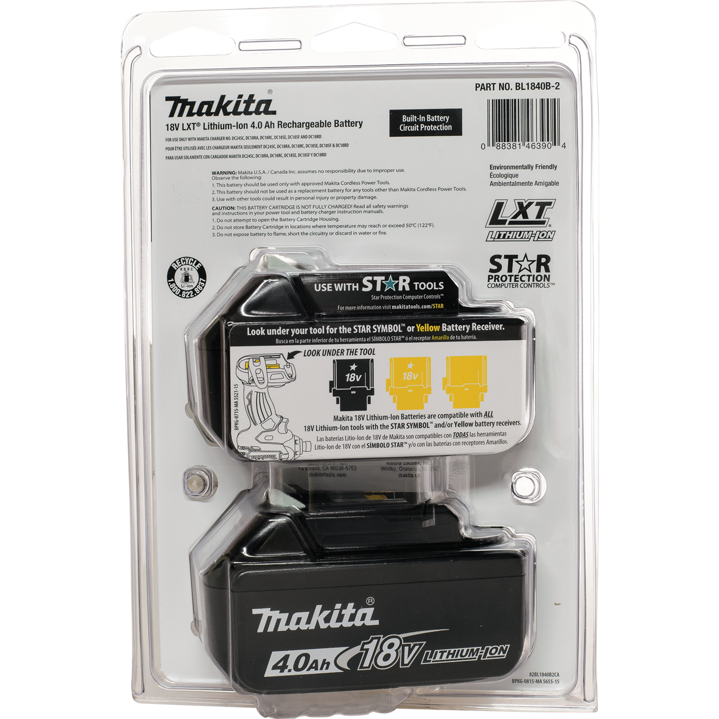 Makita BL1840B-2 18V LXT® Lithium‑Ion 4.0Ah Battery, 2/pk