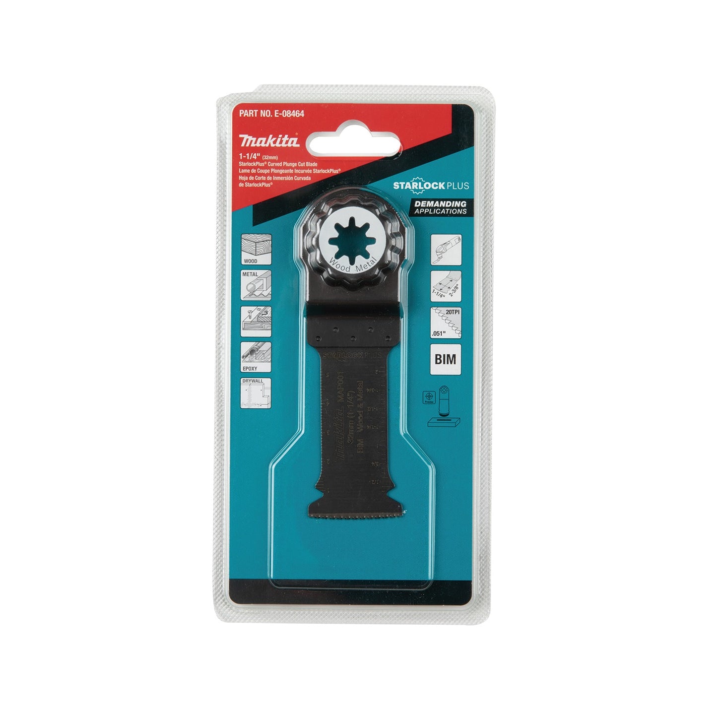 Makita E-08464 StarlockPlus® Oscillating Multi‑Tool 1‑1/4" Bi‑Metal Curved Plunge Cut Blade