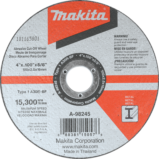 Makita A-98245 4" x 3/32" x 5/8" Cut‑off Wheel, Metal