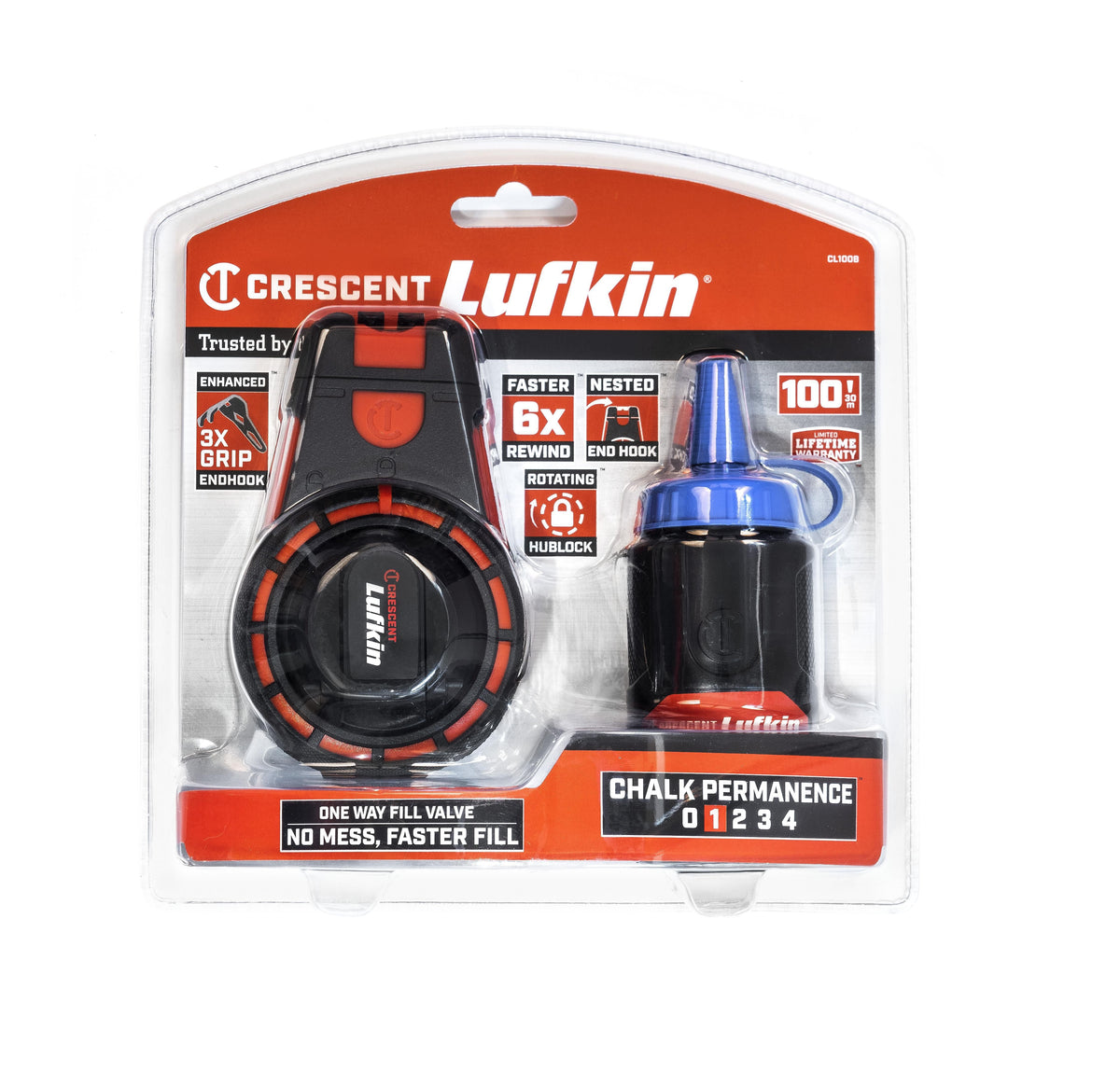 Lufkin CL100B 100' Contractor Chalk & Reel with Blue Chalk