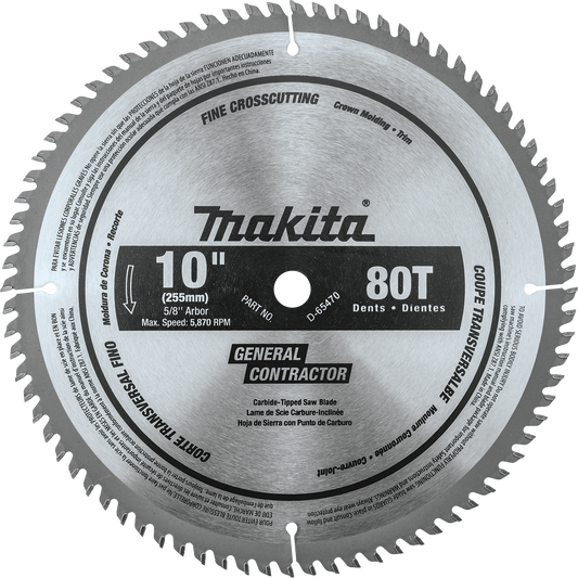 Makita D-65470 10" 80T Micro‑Polished Miter Saw Blade, Fine Crosscutting