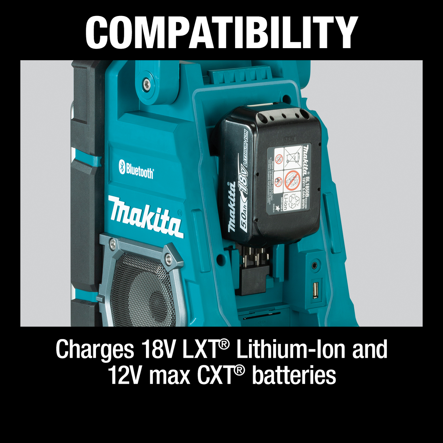 Makita XRM10 18V Lxt® / 12V Max Cxt® Lithiumion Cordless Bluetooth® Job Site Charger / Radio, Tool Only