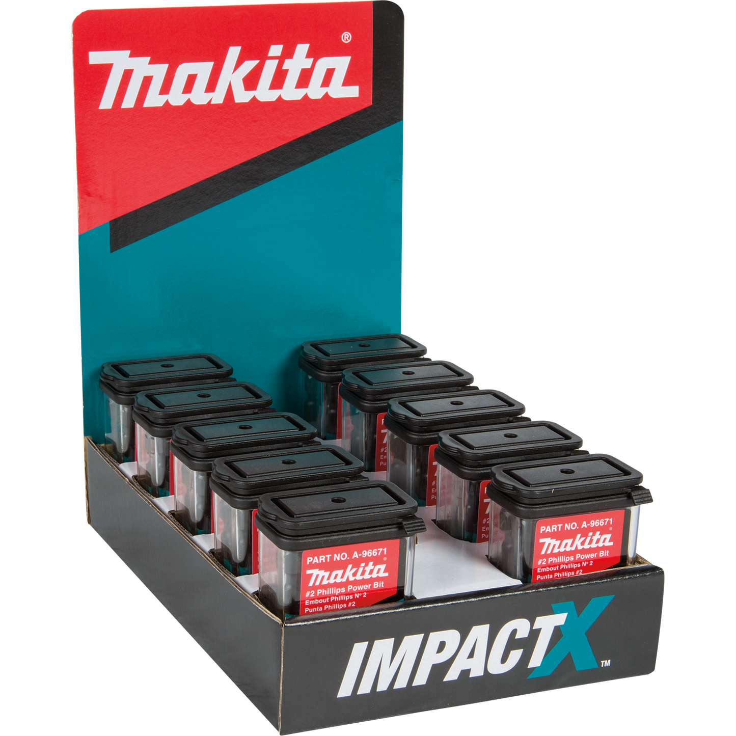 Makita A-96671-10 ImpactX™ #2 Phillips 2″ Power Bit, 10 x 15/pk, Display