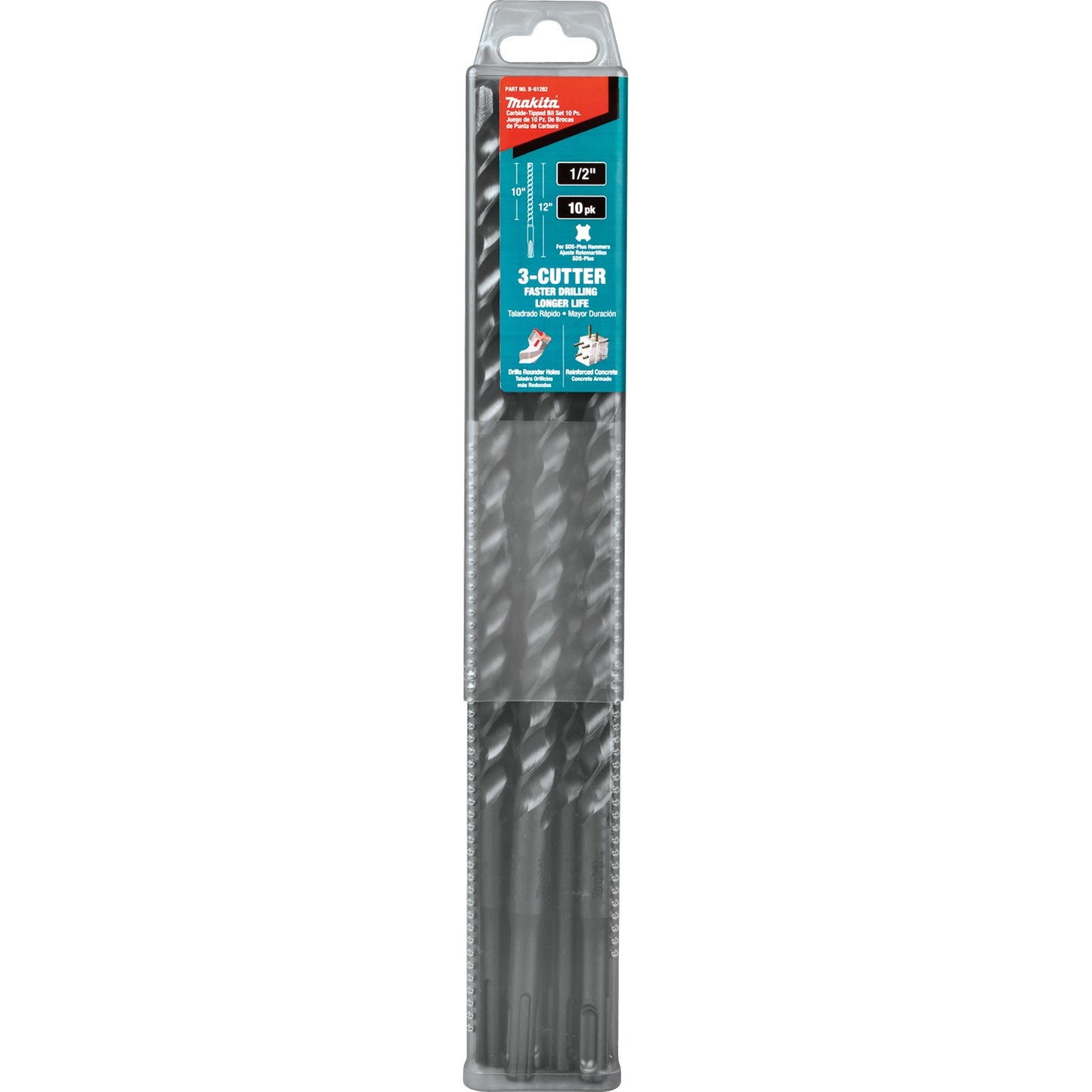 Makita B-61282 1/2" x 12" SDS‑PLUS Bit, 3‑Cutter, 10/pk