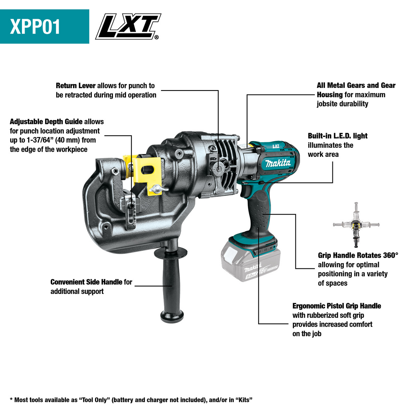 Makita XPP01ZK 18V LXT® Lithium‑Ion Cordless 5/16" Metal Hole Puncher, Tool Only