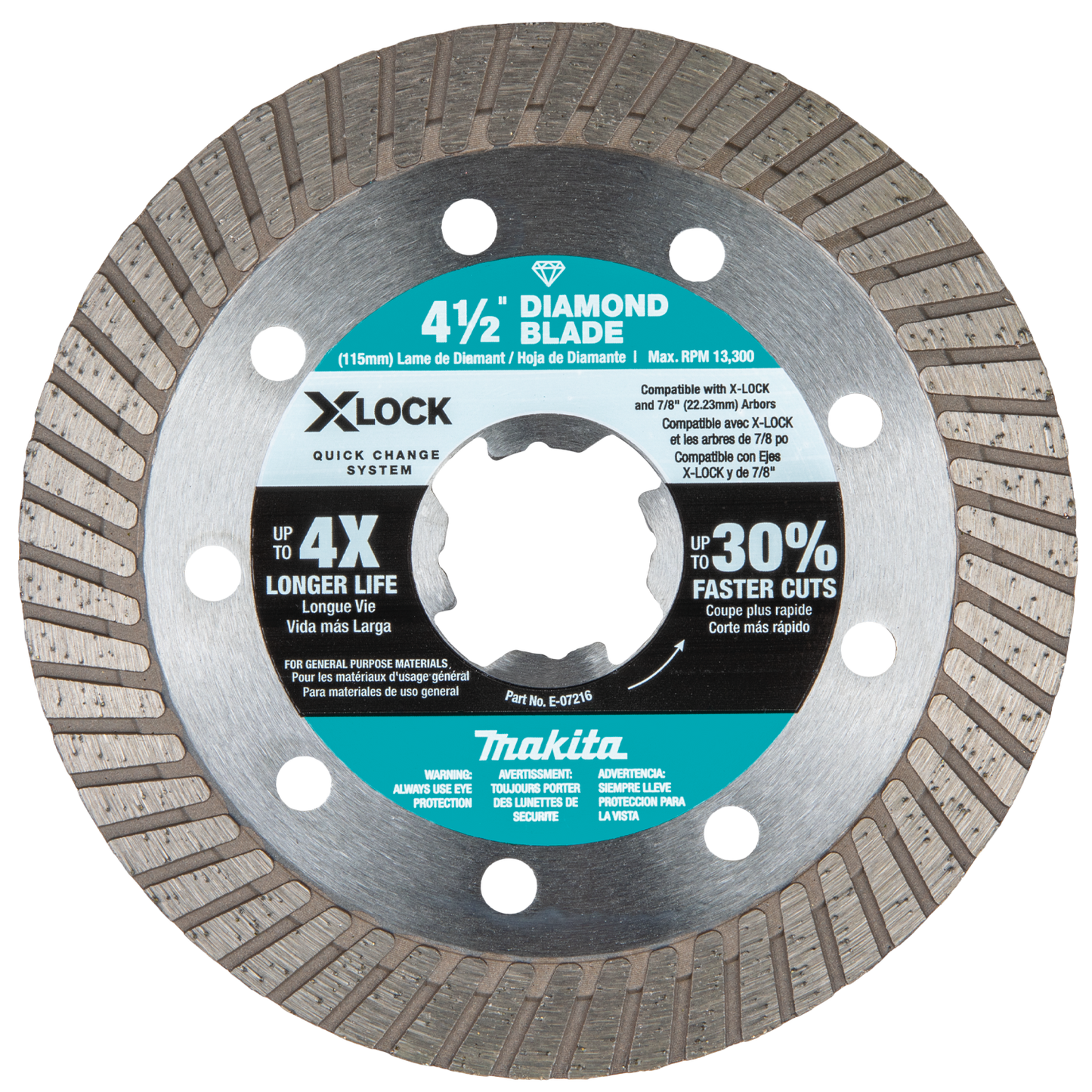 Makita E-07216 X‑LOCK 4‑1/2" Turbo Rim Diamond Blade for Masonry Cutting