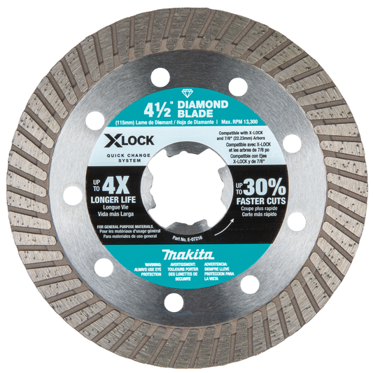 Makita E-07216 X‑LOCK 4‑1/2" Turbo Rim Diamond Blade for Masonry Cutting