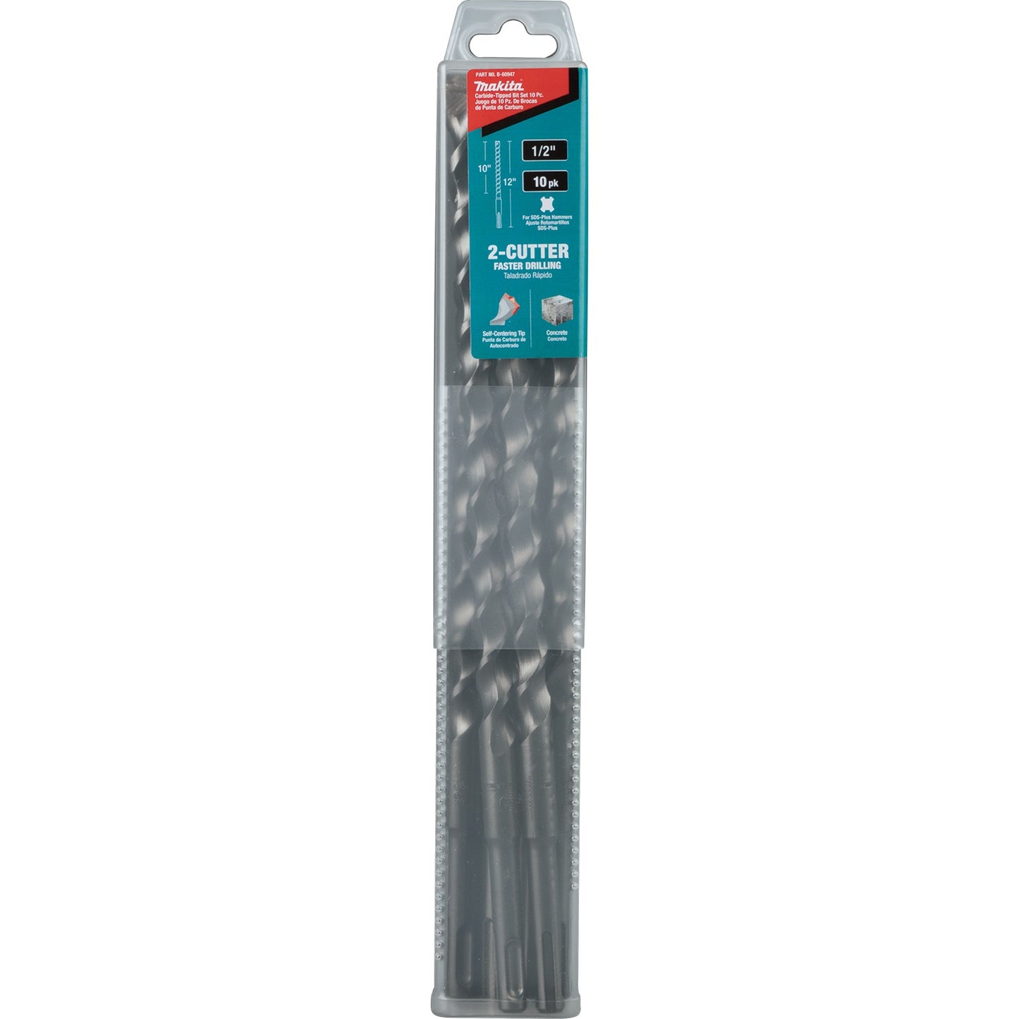 Makita B-60947 1/2" x 12" SDS‑PLUS Bit, 2‑Cutter, 10/pk