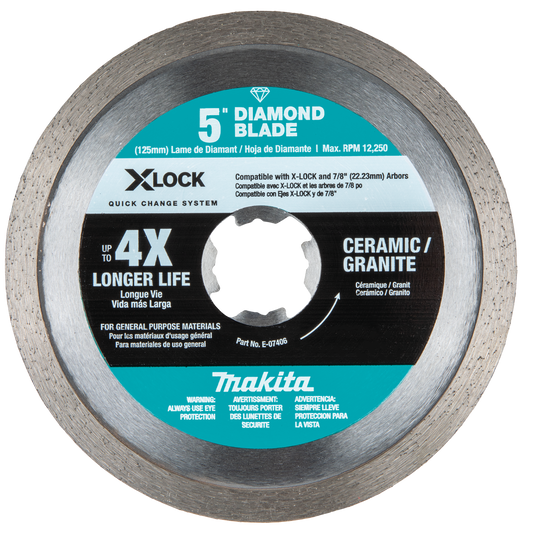 Makita E-07406 X‑LOCK 5" Continuous Rim Diamond Blade for Ceramic and Granite Cutting