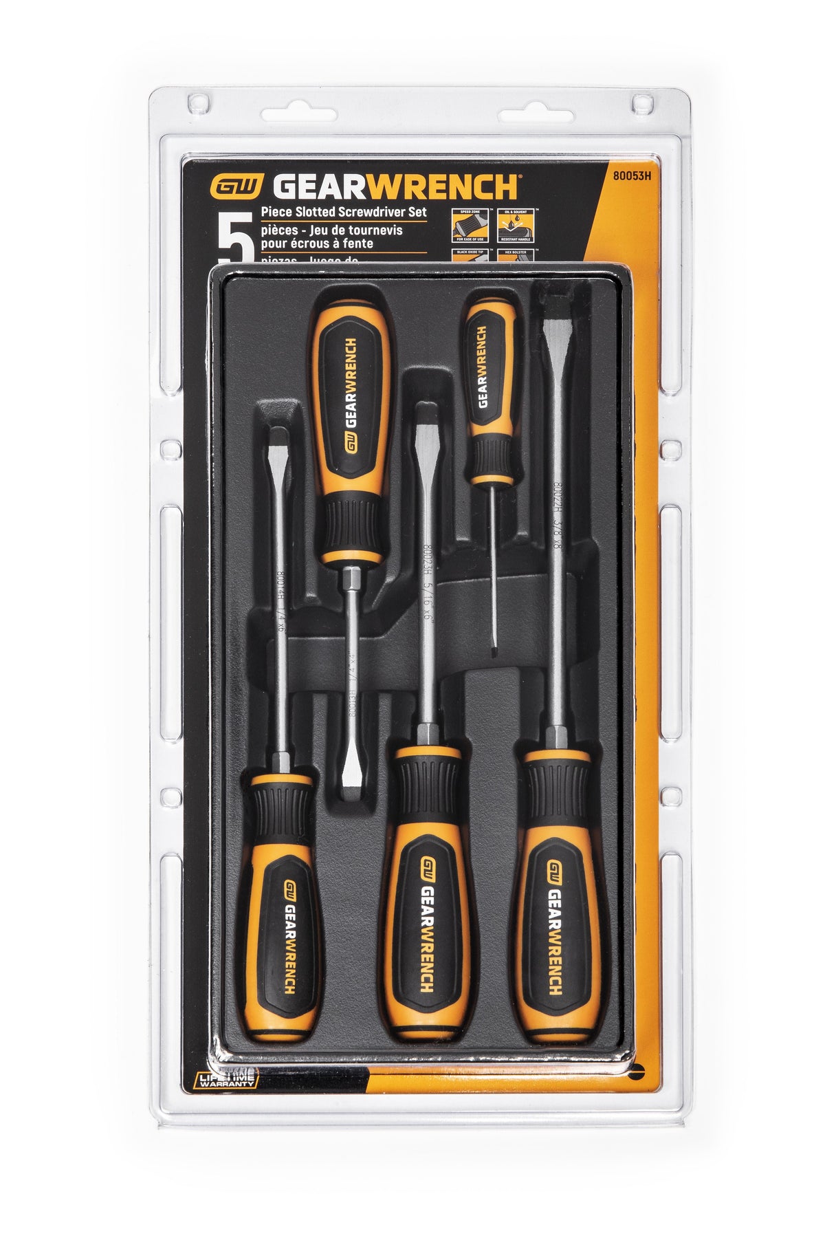 Gearwrench 80053H 5 Piece Slotted/Cabinet Dual Material Screwdriver Set