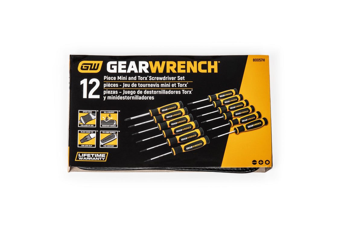 Gearwrench 80057H 12 Piece Phillips®/Slotted/Torx® Mini Dual Material Screwdriver Set