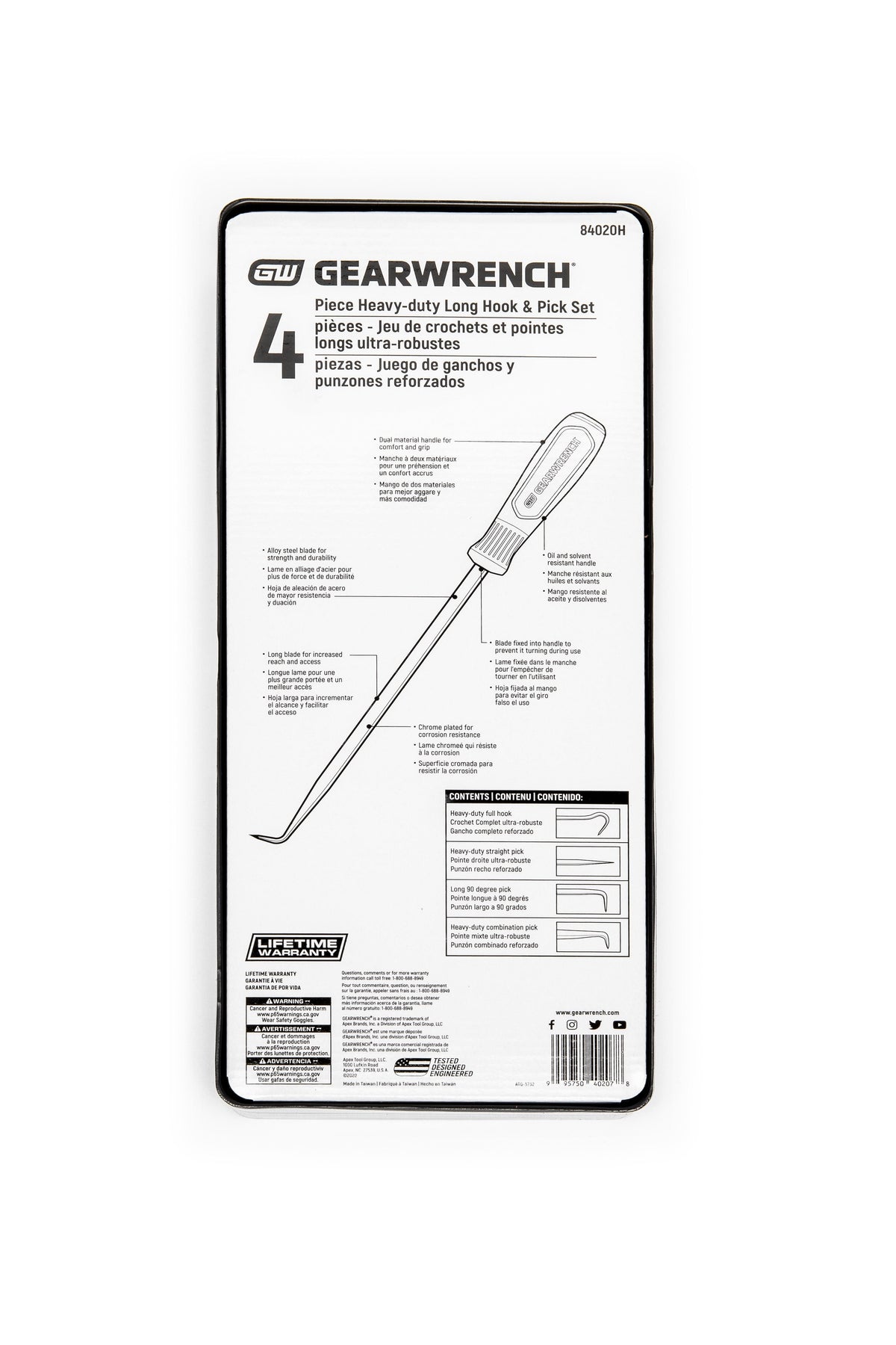 Gearwrench 84020H 4 Piece Extra Long Hook & Pick Set