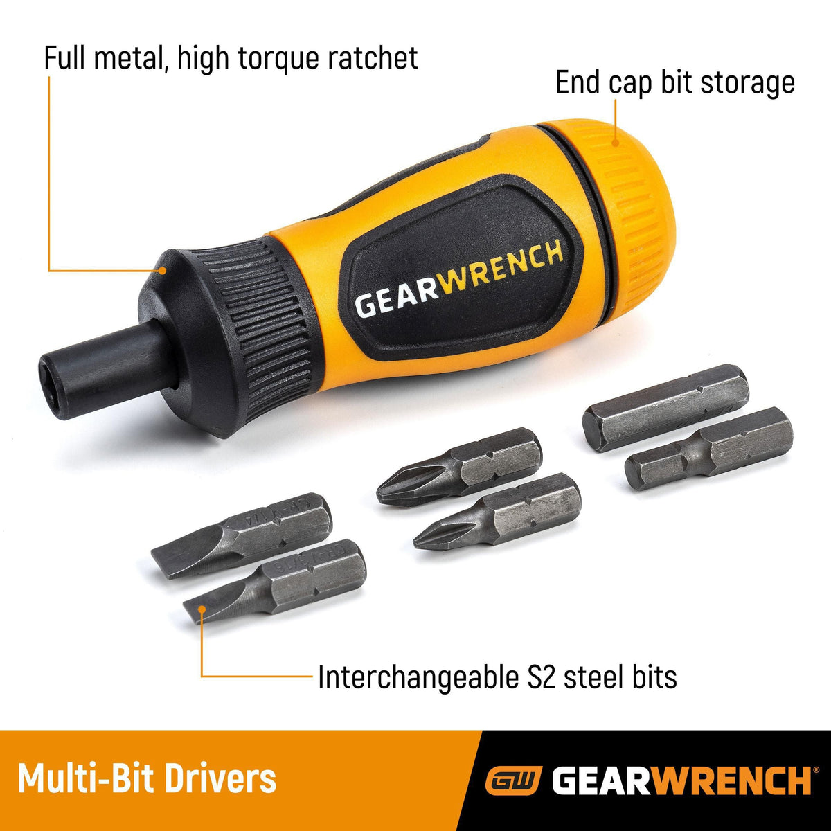 Gearwrench 80061R 6-in-1 Stubby Ratcheting Multi-Bit Driver