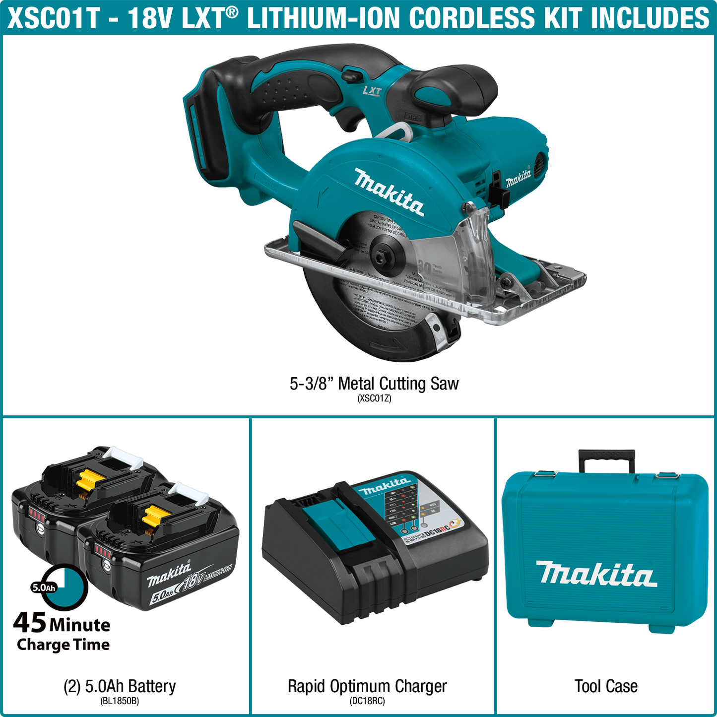 Makita XSC01T 18V LXT® Lithium‑Ion Cordless 5‑3/8" Metal Cutting Saw Kit (5.0Ah)