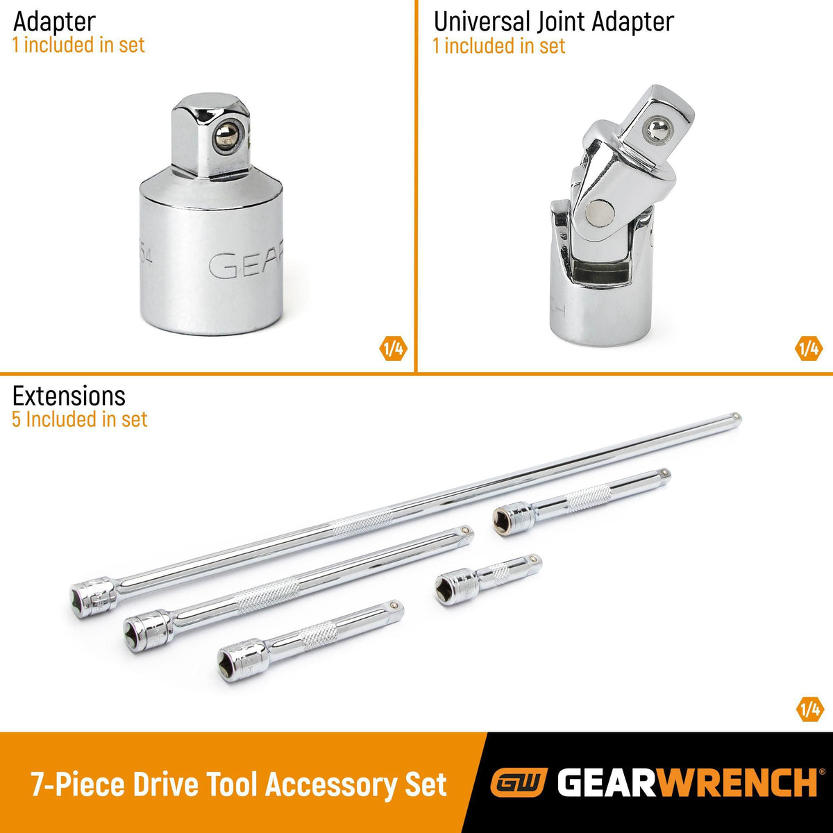 Gearwrench 86535 7 Piece 1/4" Drive Tool Accessories Set