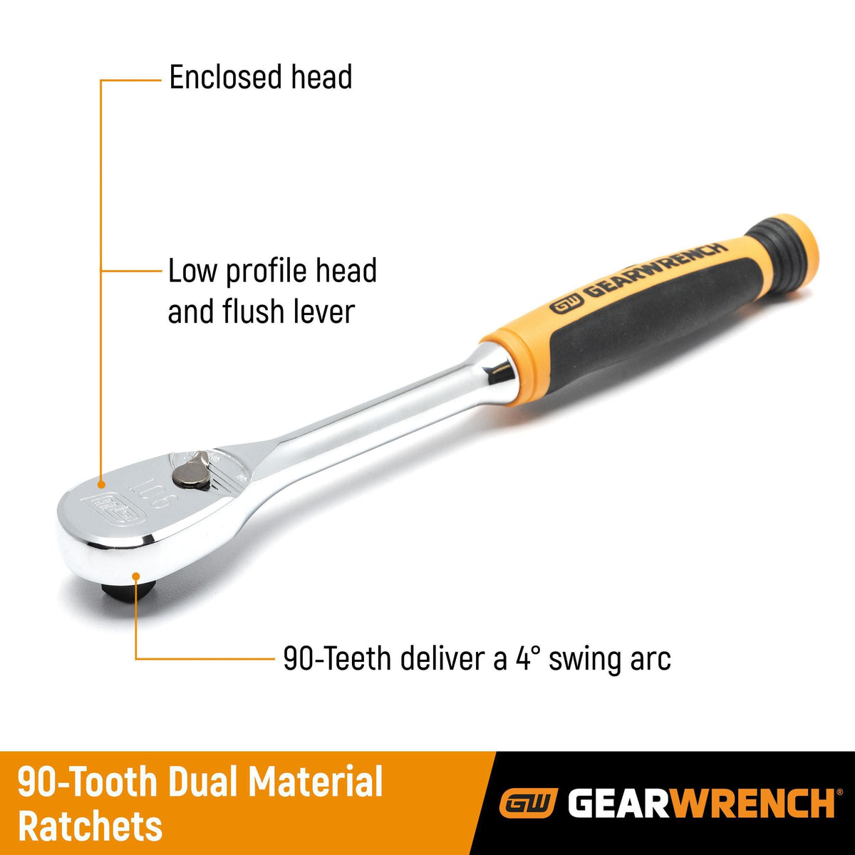 Gearwrench 81207T 3 Piece 1/4", 3/8" & 1/2" Drive 90-Tooth Dual Material Teardrop Ratchet Set