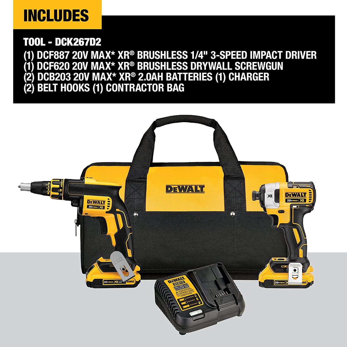 Dewalt DCK267D2 20V Max* Cordless Brushless Xr® Drywall Screwgun & Impact Driver Kit (2.0Ah)