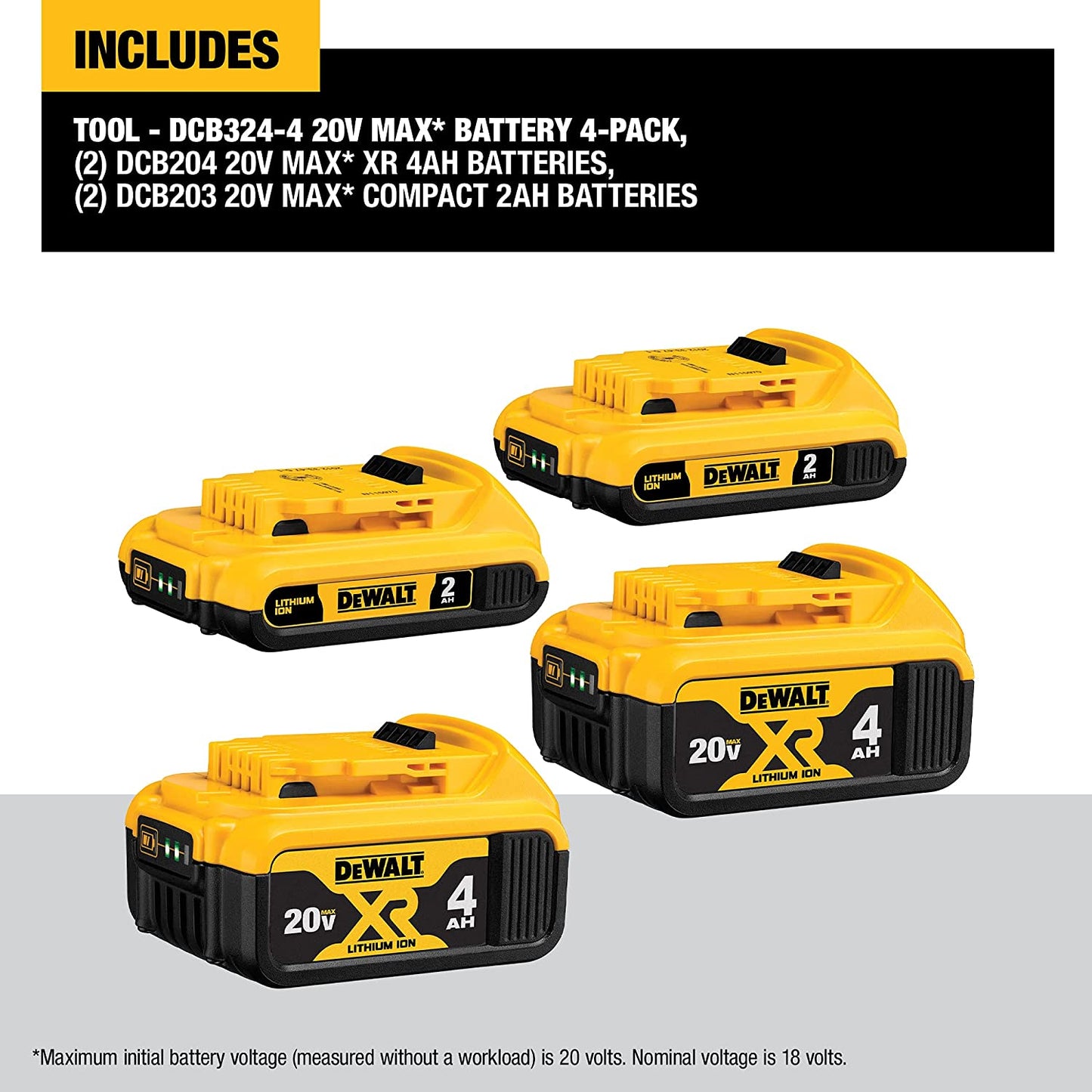 Dewalt DCB324-4 20V Max* Lithium Ion Battery 4-Pack