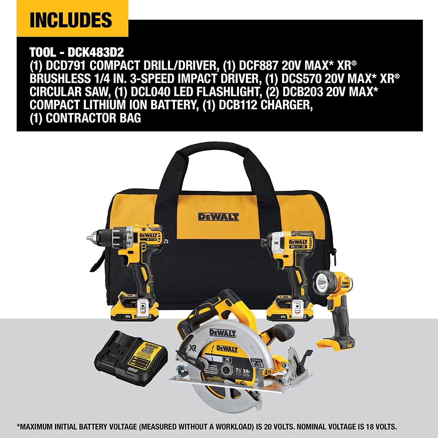 Dewalt DCK483D2 20V Max* Xr® Brushless 4-Tool Combo Kit