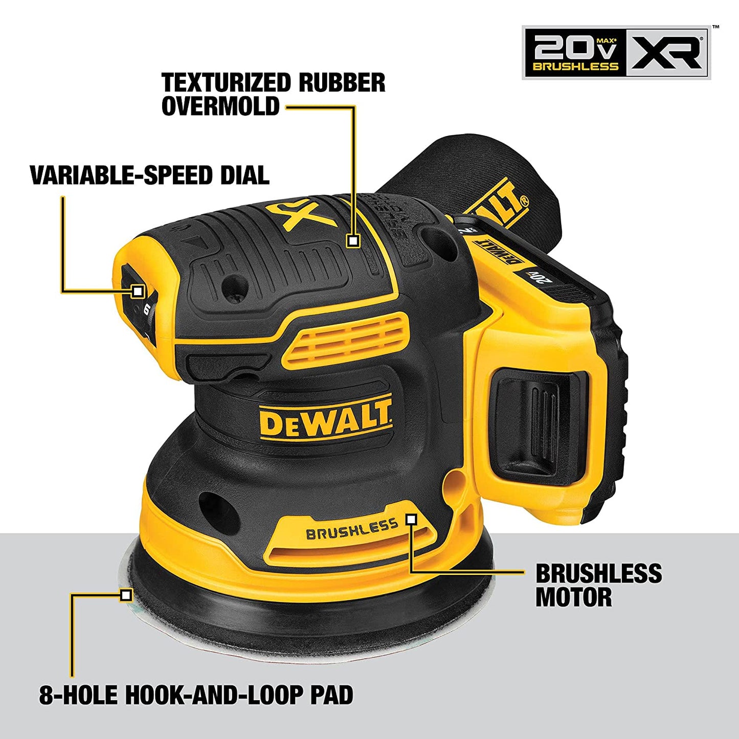 Dewalt DCW210D1 20V Max* Xr® Brushless 5 In. Cordless Variable-Speed Random Orbital Sander Kit