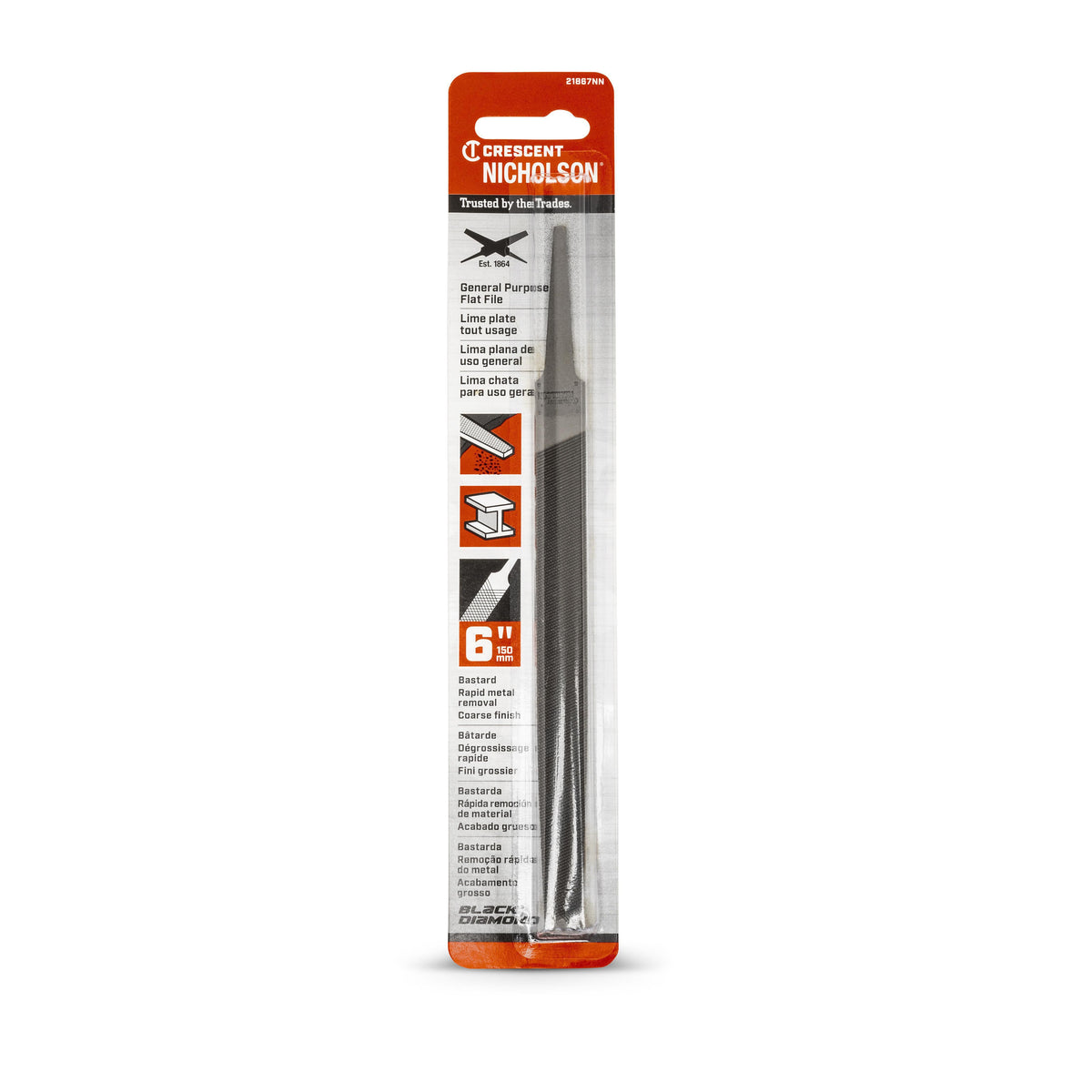 Nicholson 21867NN 6" Flat Double Cut Bastard File - Carded