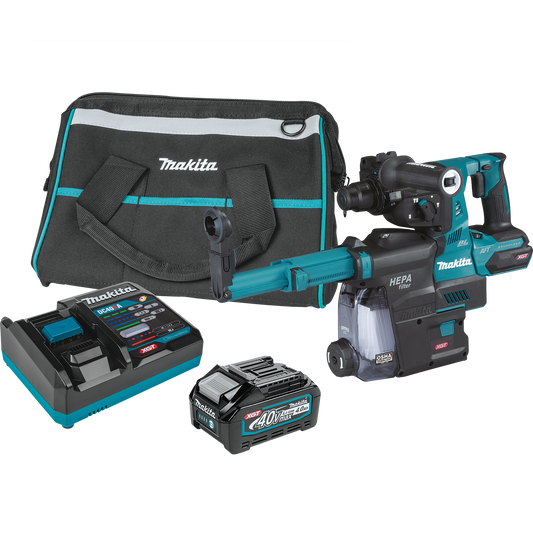 Makita GRH01M1W 40V max XGT® Brushless Cordless 1‑1/8" SDS‑PLUS AVT® Rotary Hammer Kit w/ Dust Extractor, AFT®, AWS® Capable (4.0Ah)