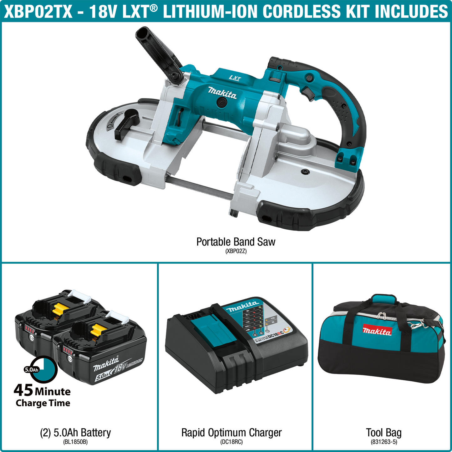 Makita XBP02TX 18V LXT® Lithium‑Ion Cordless Portable Band Saw Kit (5.0Ah)