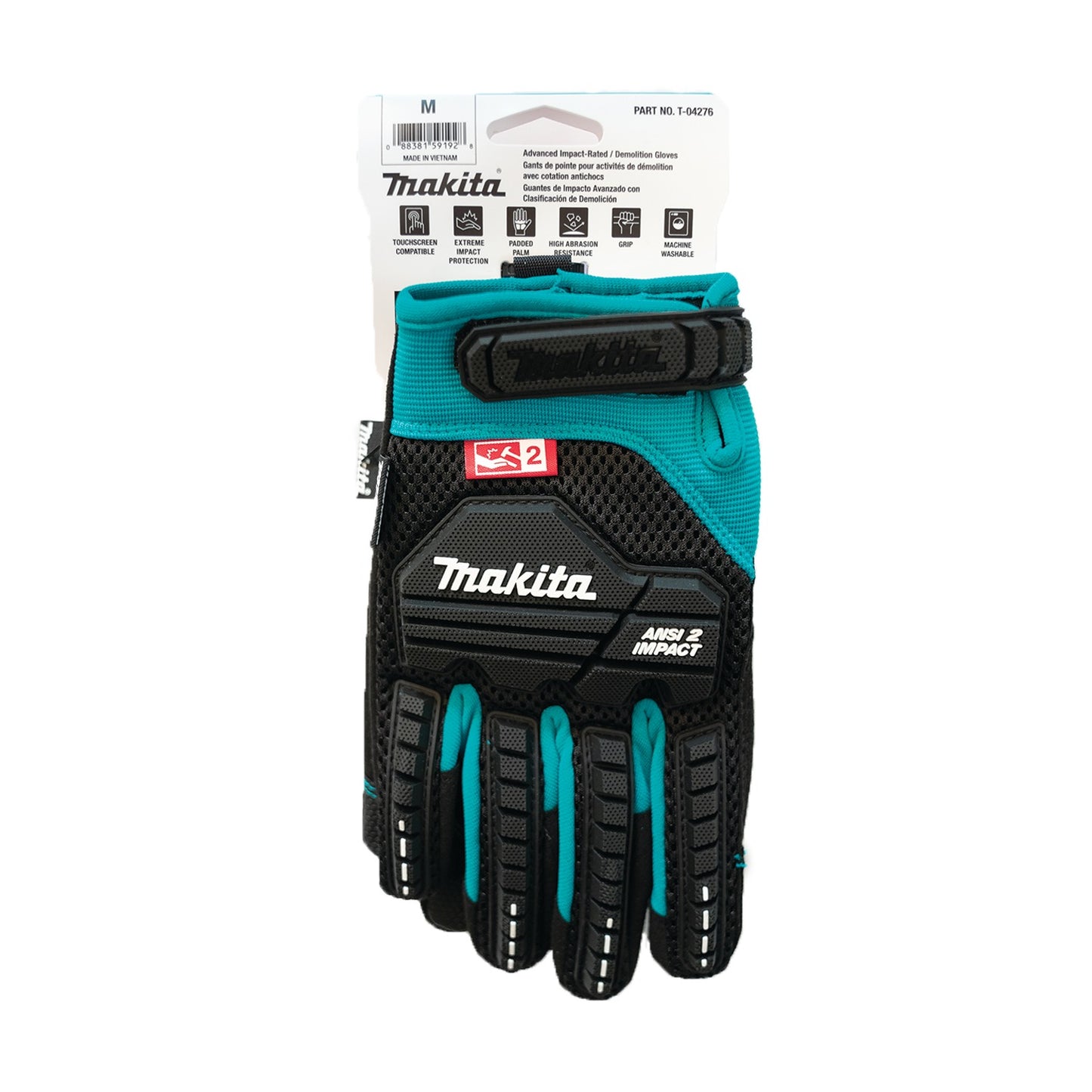 Makita T-04276 Advanced ANSI 2 Impact‑Rated Demolition Gloves (Medium)