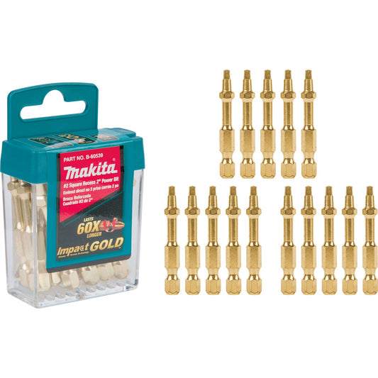 Makita B-60539 Impact GOLD® #2 Square Recess 2″ Power Bit, 15/pk